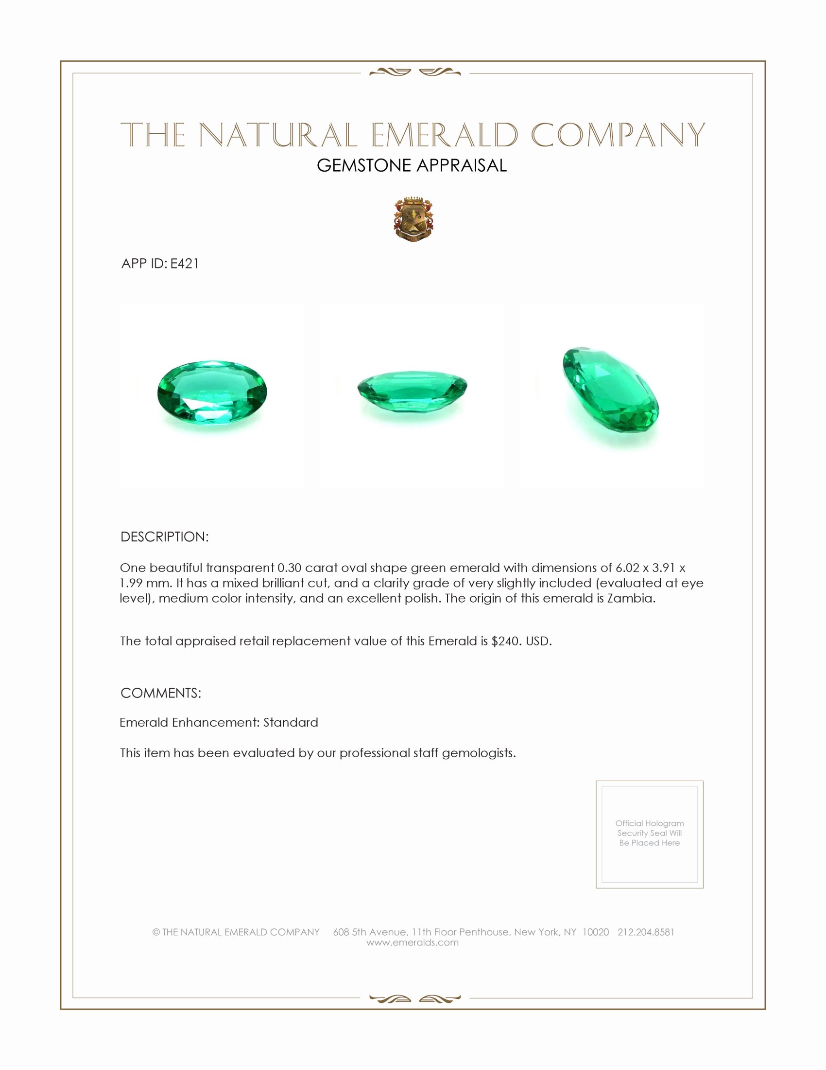 0.30 Ct. Emerald from Zambia