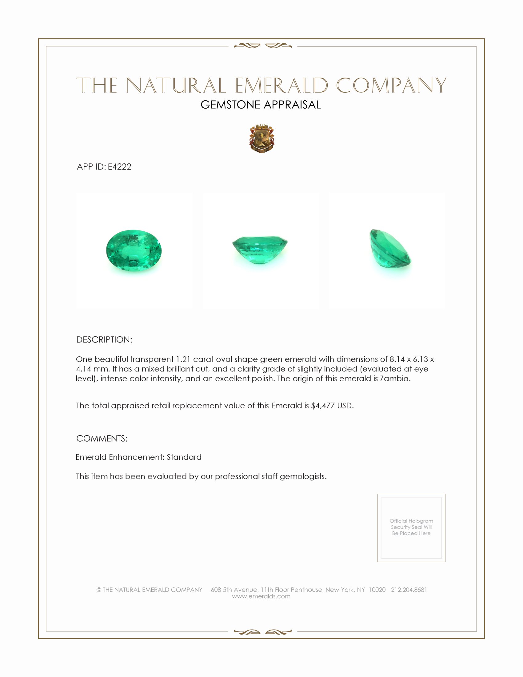 1.21 Ct. Emerald from Zambia