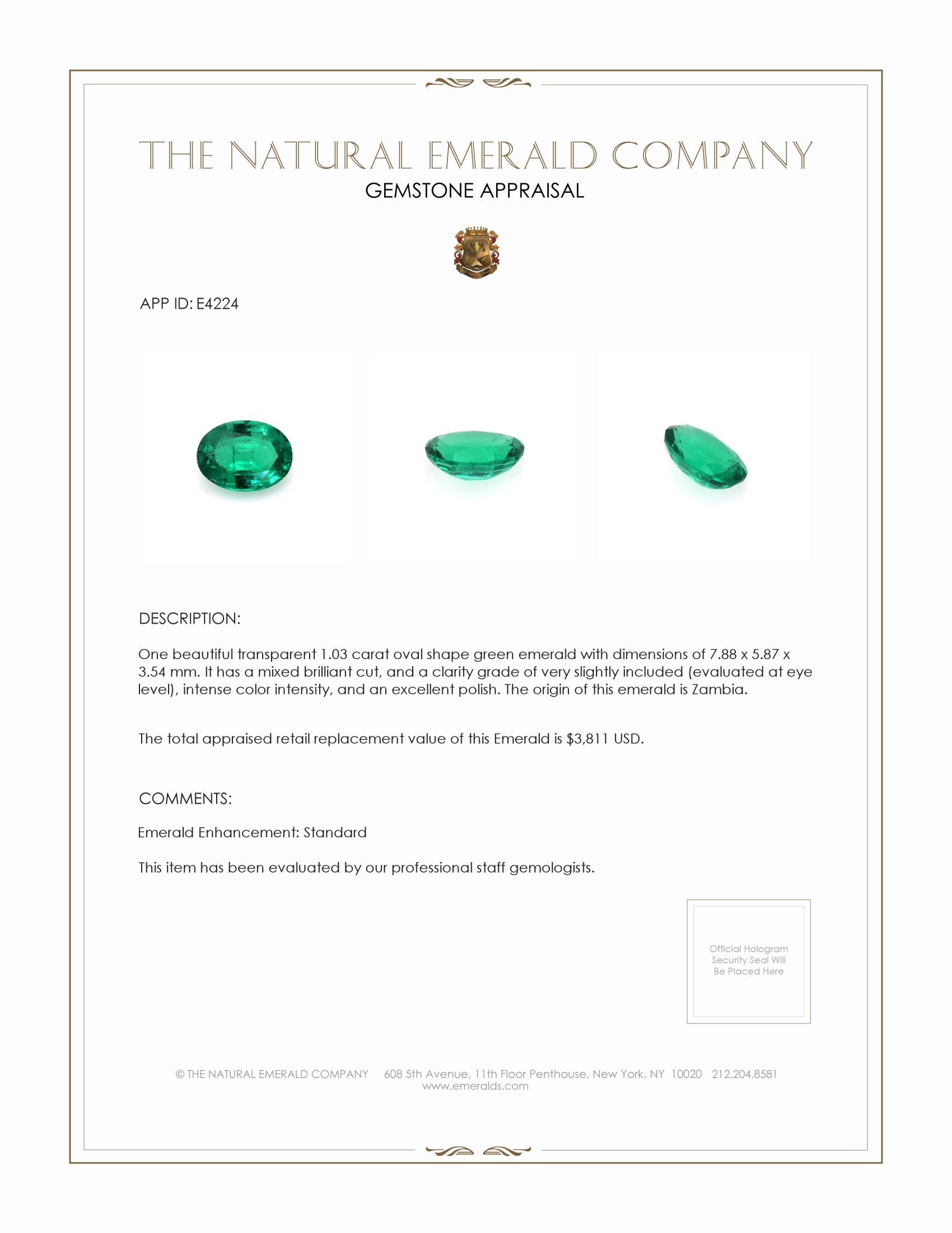 1.03 Ct. Emerald from Zambia