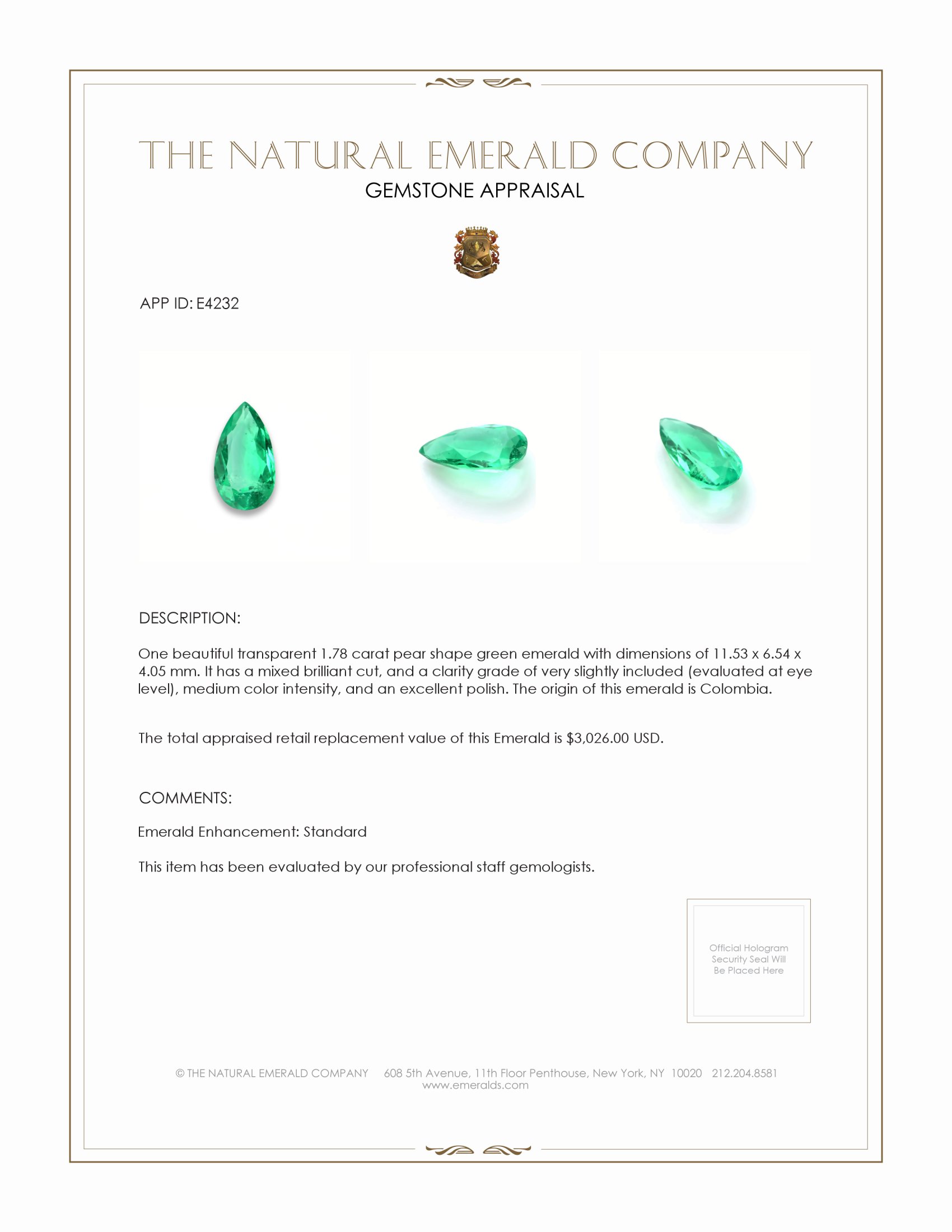 1.78 Ct. Emerald from Colombia