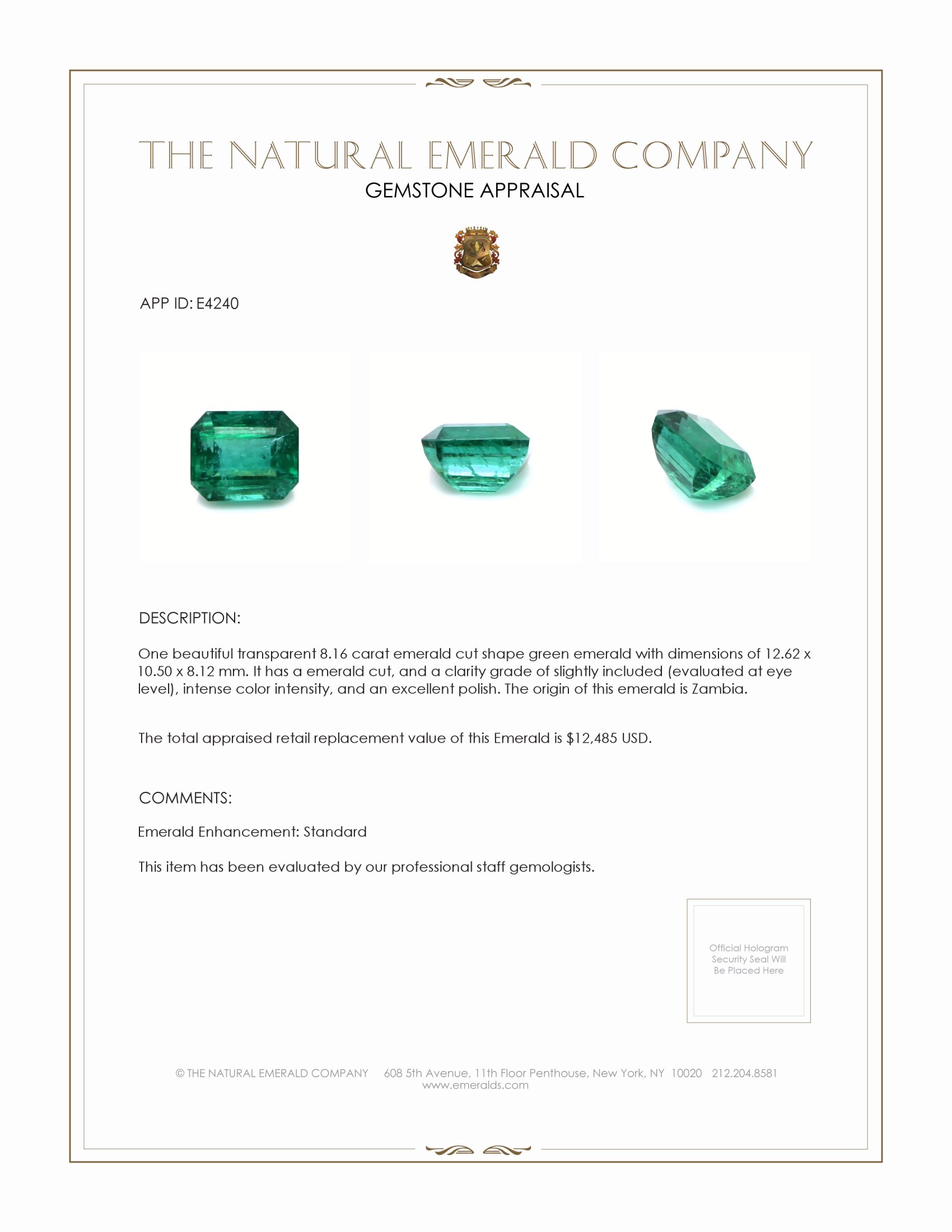 8.16 Ct. Emerald from Zambia