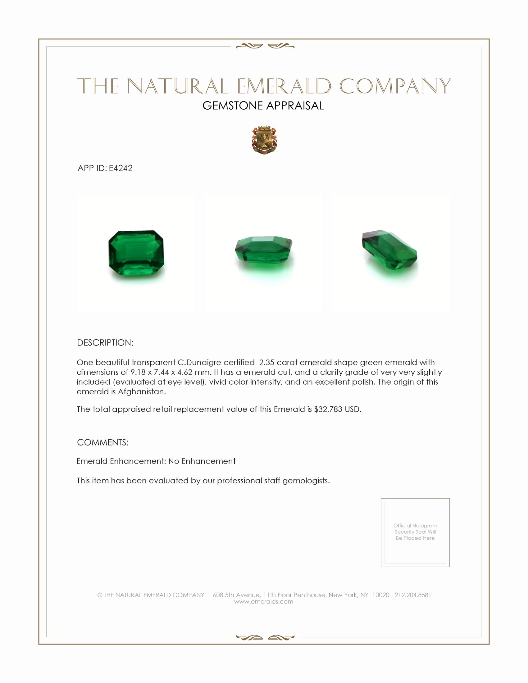 2.35 Ct. Emerald from Afghanistan