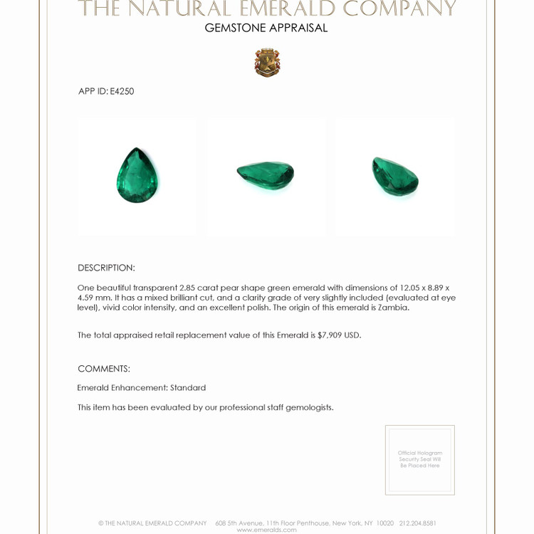 2.85 Ct. Emerald from Zambia