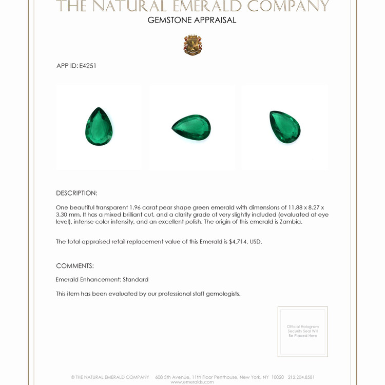 1.96 Ct. Emerald from Zambia