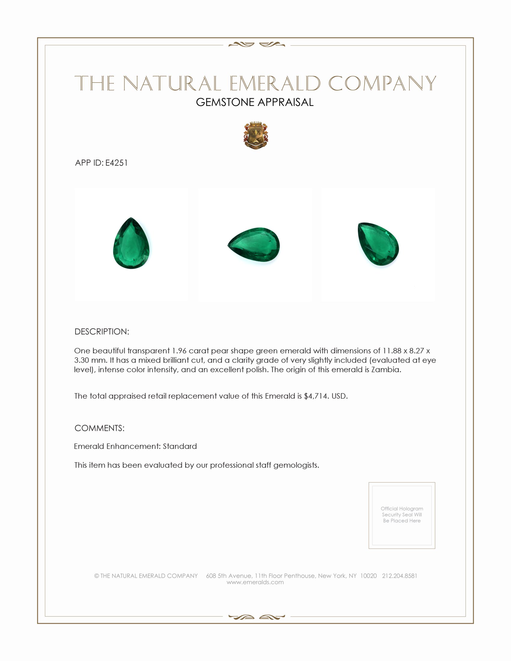 1.96 Ct. Emerald from Zambia