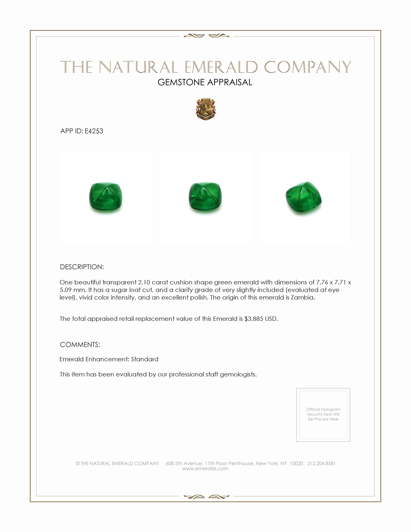 2.10 Ct. Cabochon Emerald from Zambia