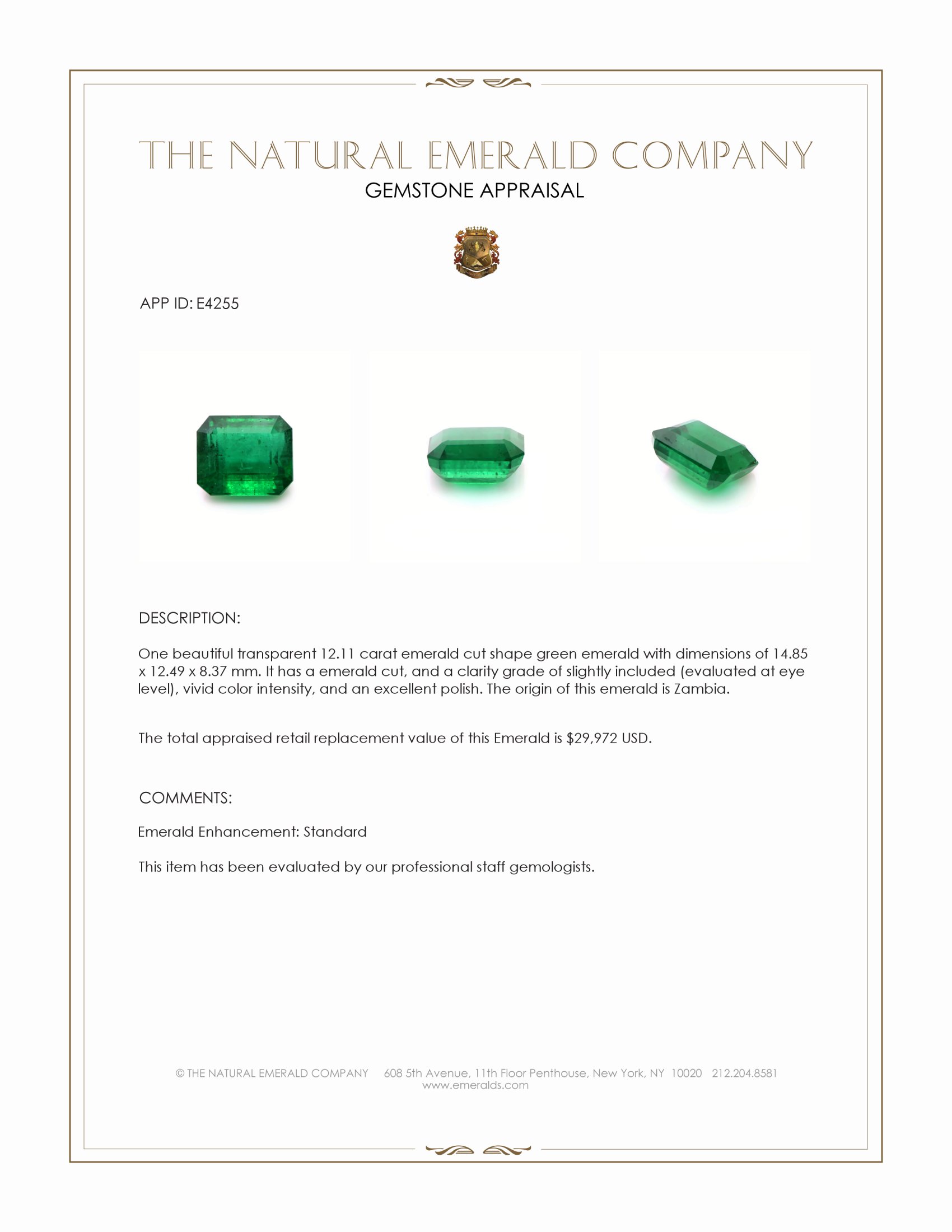 12.11 Ct. Emerald from Zambia