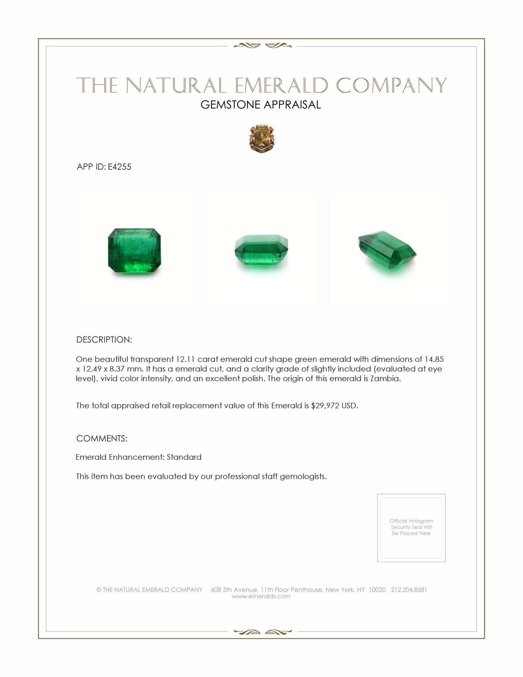 12.11 Ct. Emerald from Zambia