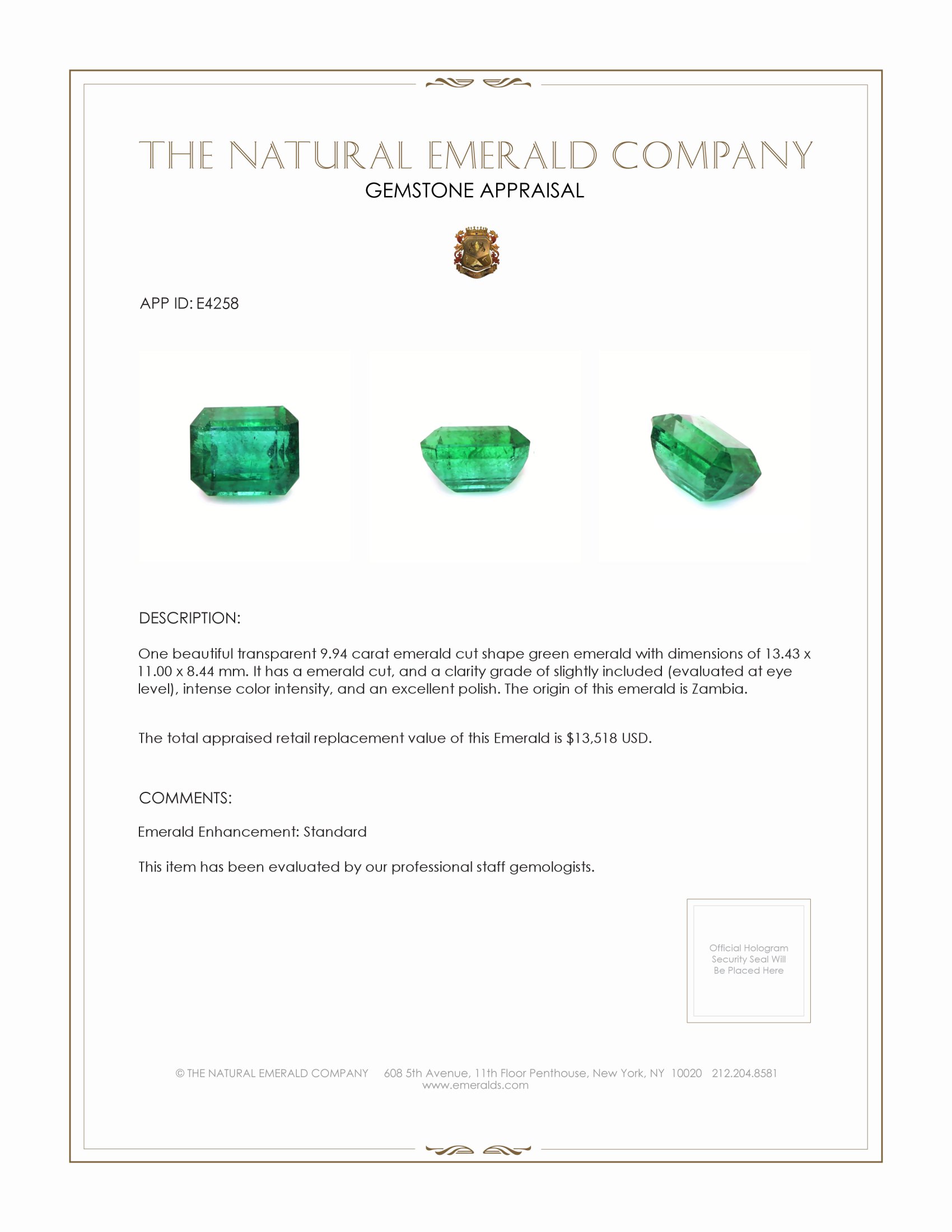 9.94 Ct. Emerald from Zambia