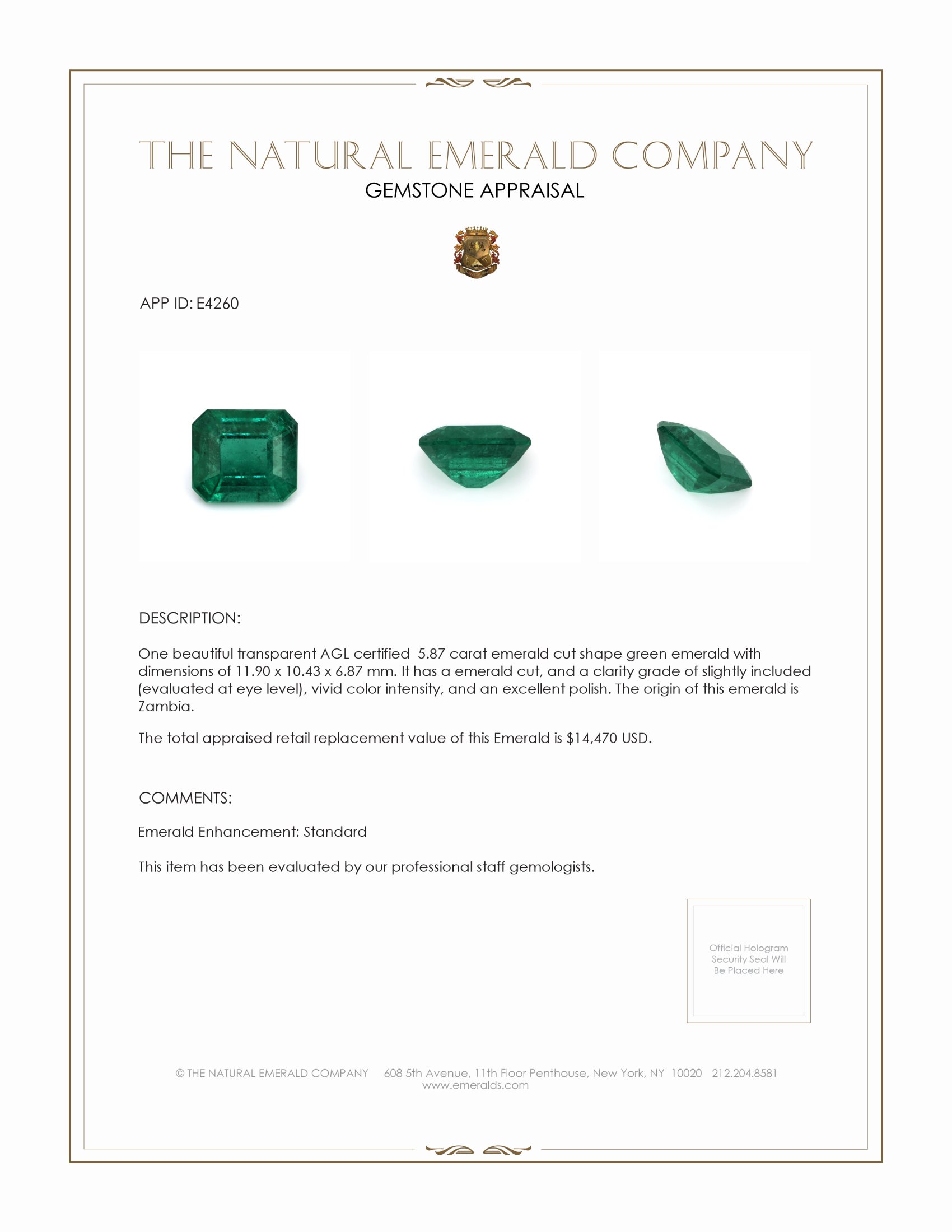 5.87 Ct. Emerald from Zambia