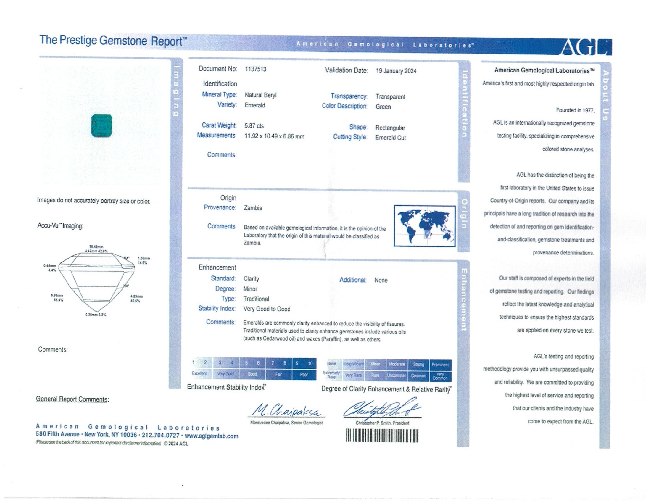 5.87 Ct. Emerald from Zambia