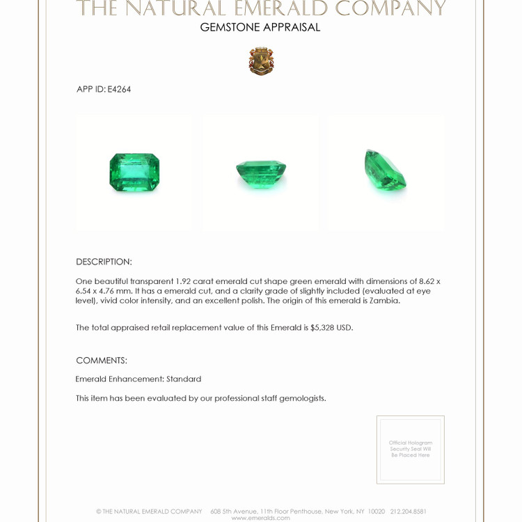 1.92 Ct. Emerald from Zambia