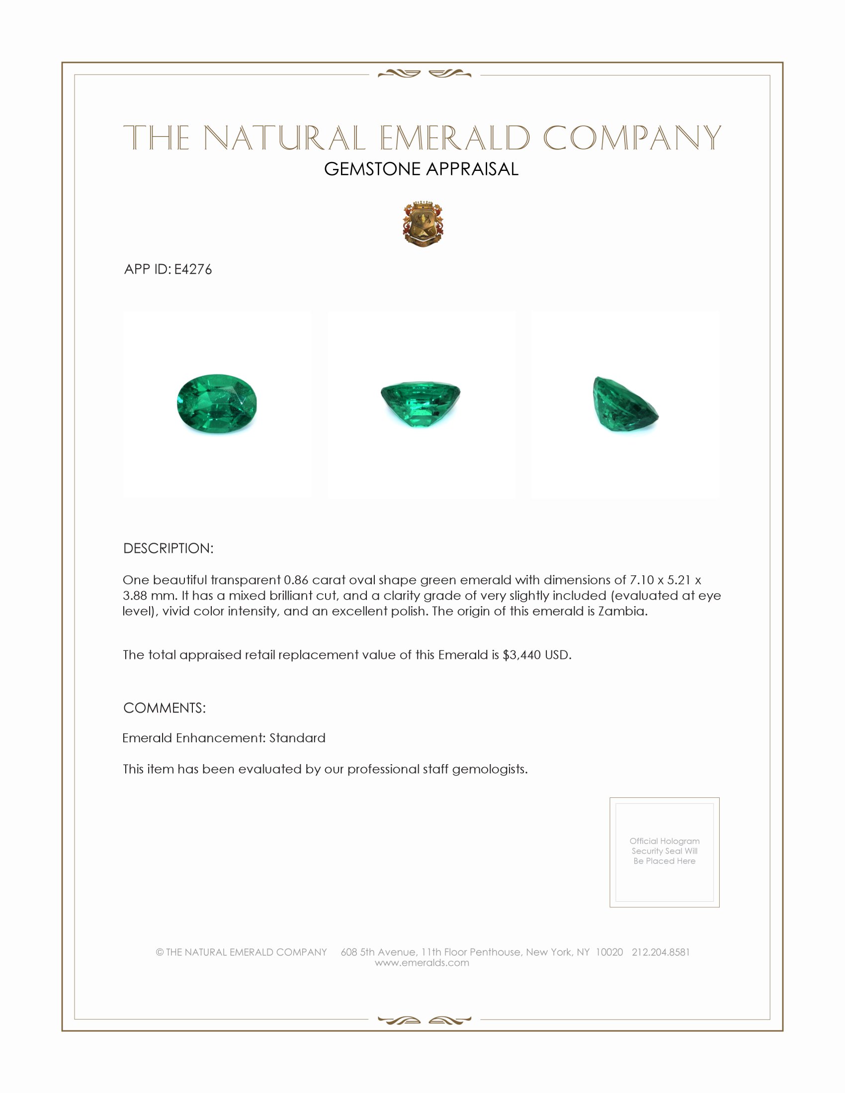 0.86 Ct. Emerald from Zambia