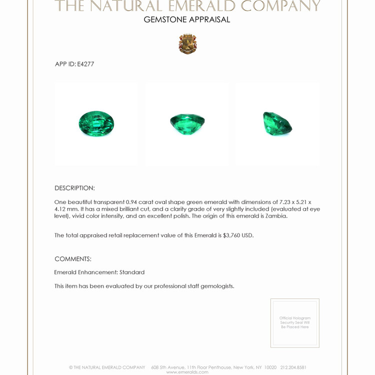 0.94 Ct. Emerald from Zambia
