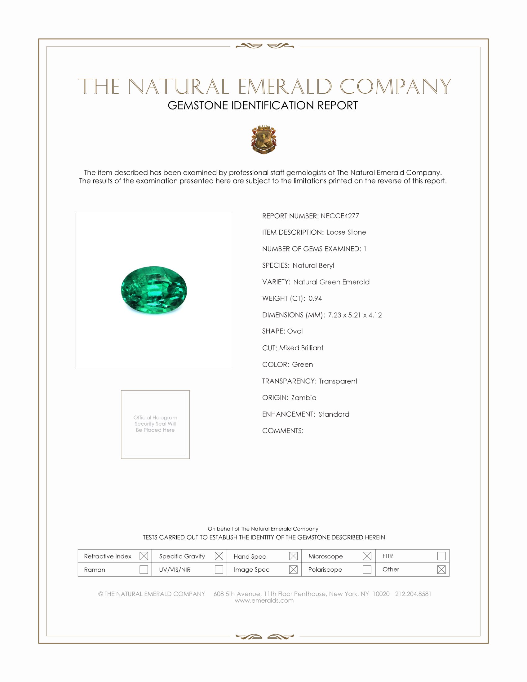 0.94 Ct. Emerald from Zambia