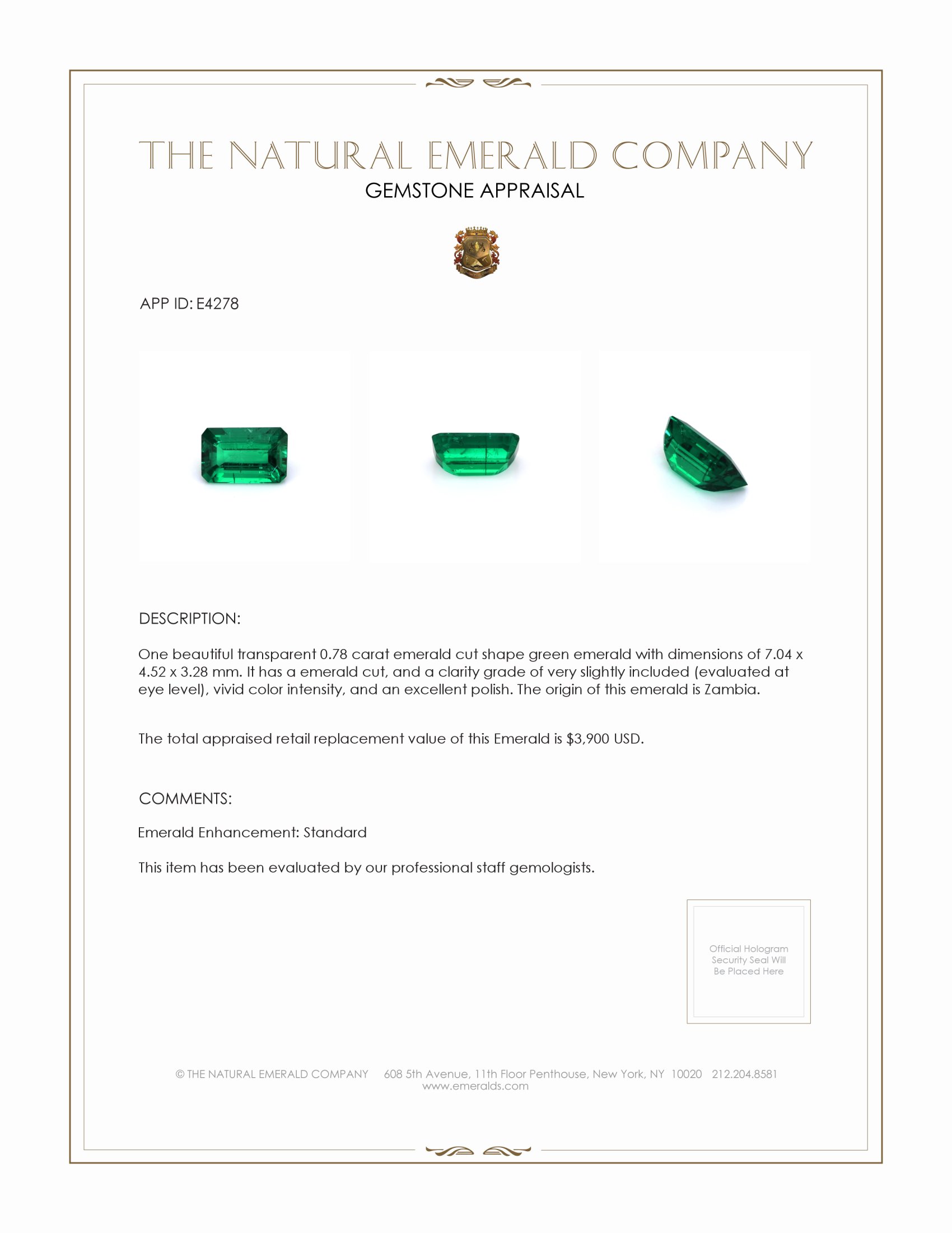 0.78 Ct. Emerald from Zambia