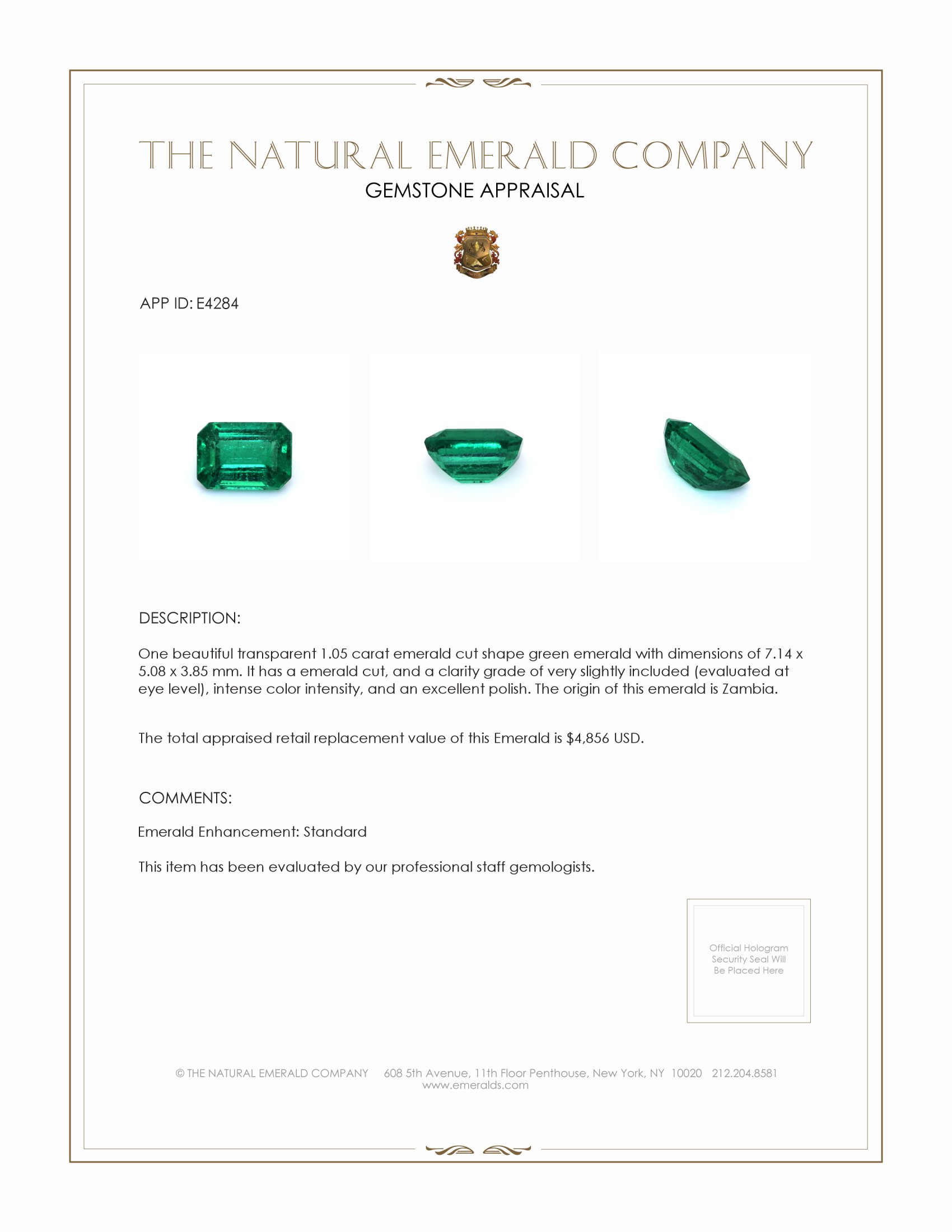 1.05 Ct. Emerald from Zambia