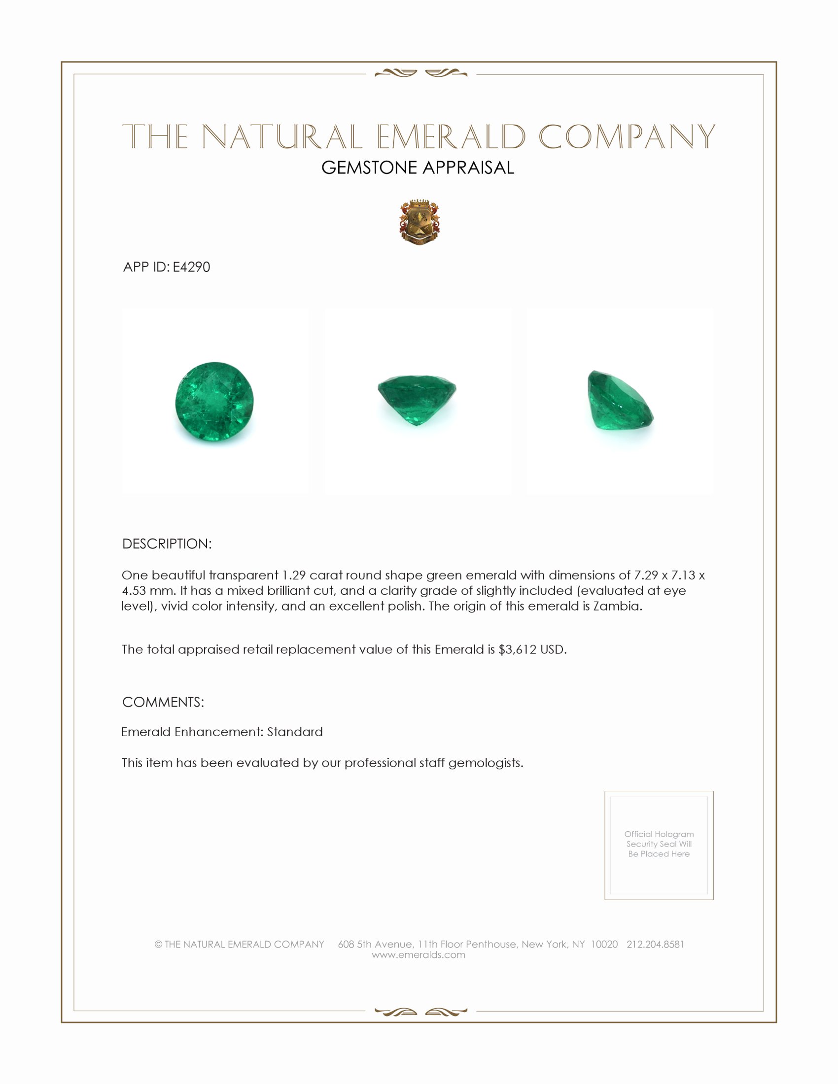1.29 Ct. Emerald from Zambia