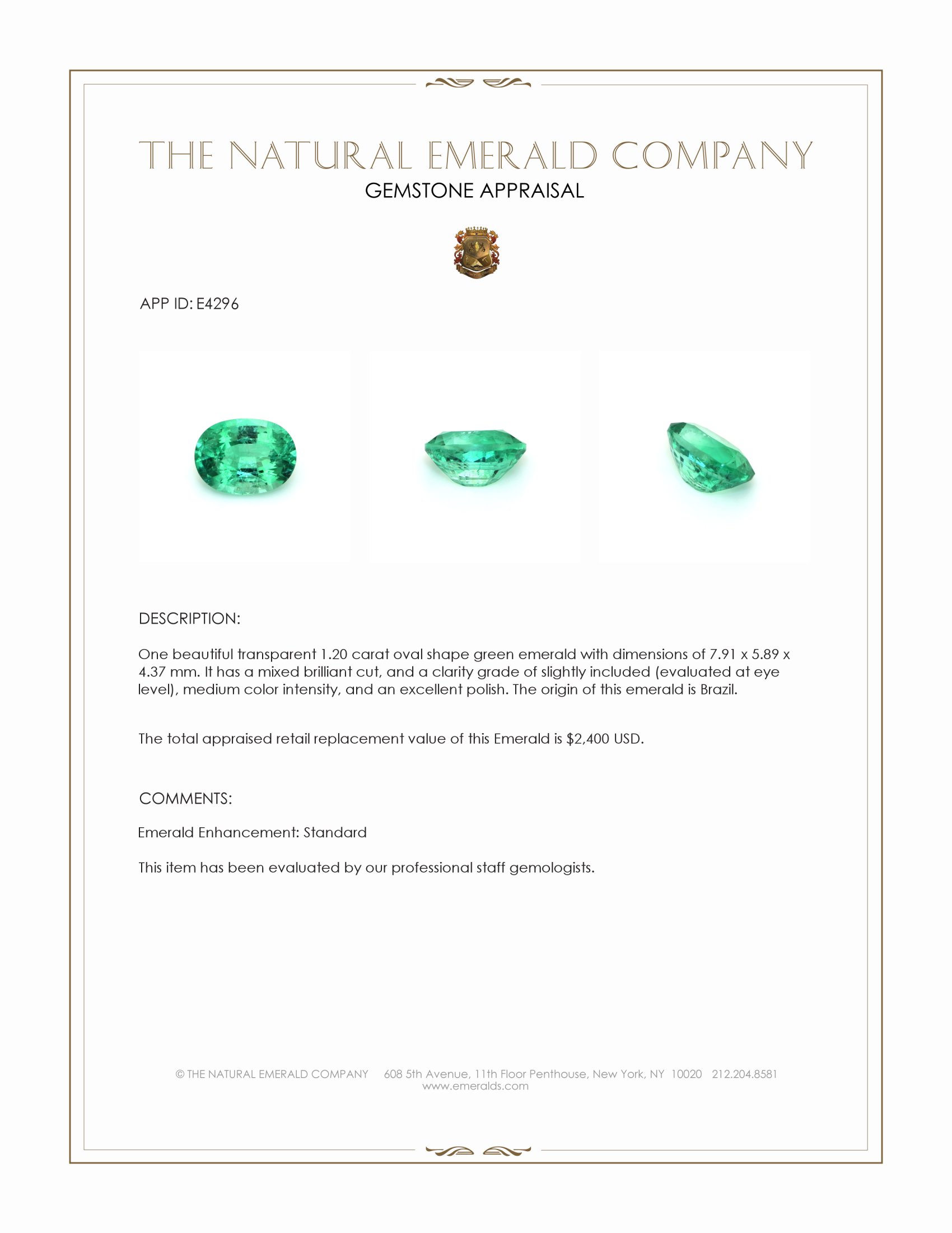 1.20 Ct. Emerald from Brazil