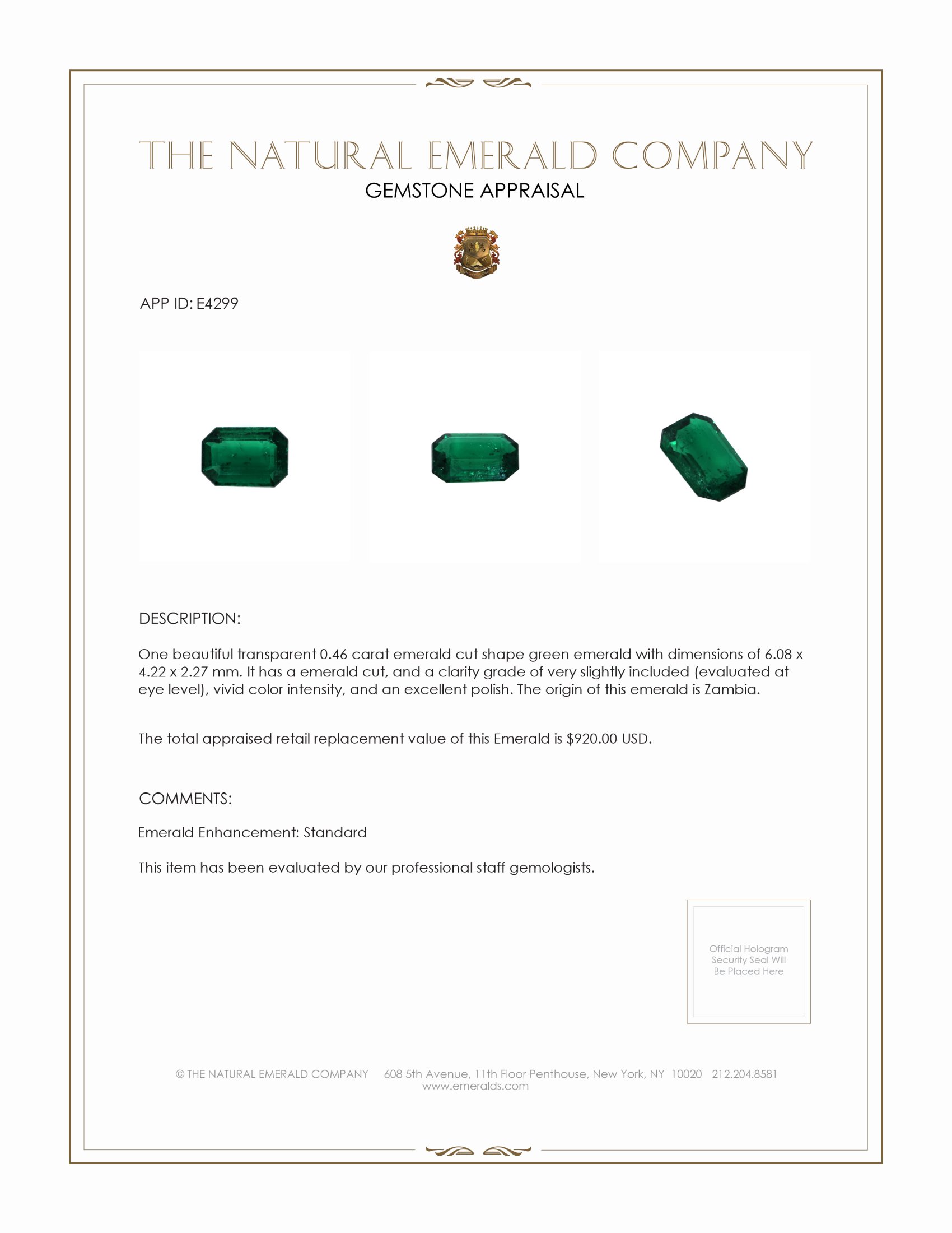 0.46 Ct. Emerald from Zambia