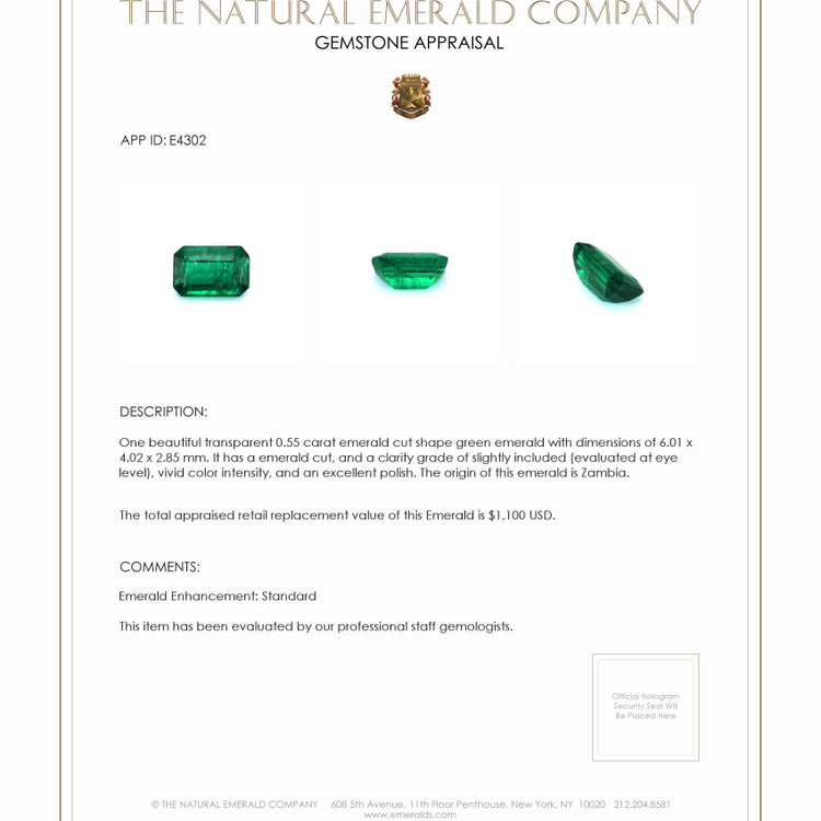 0.55 Ct. Emerald from Zambia