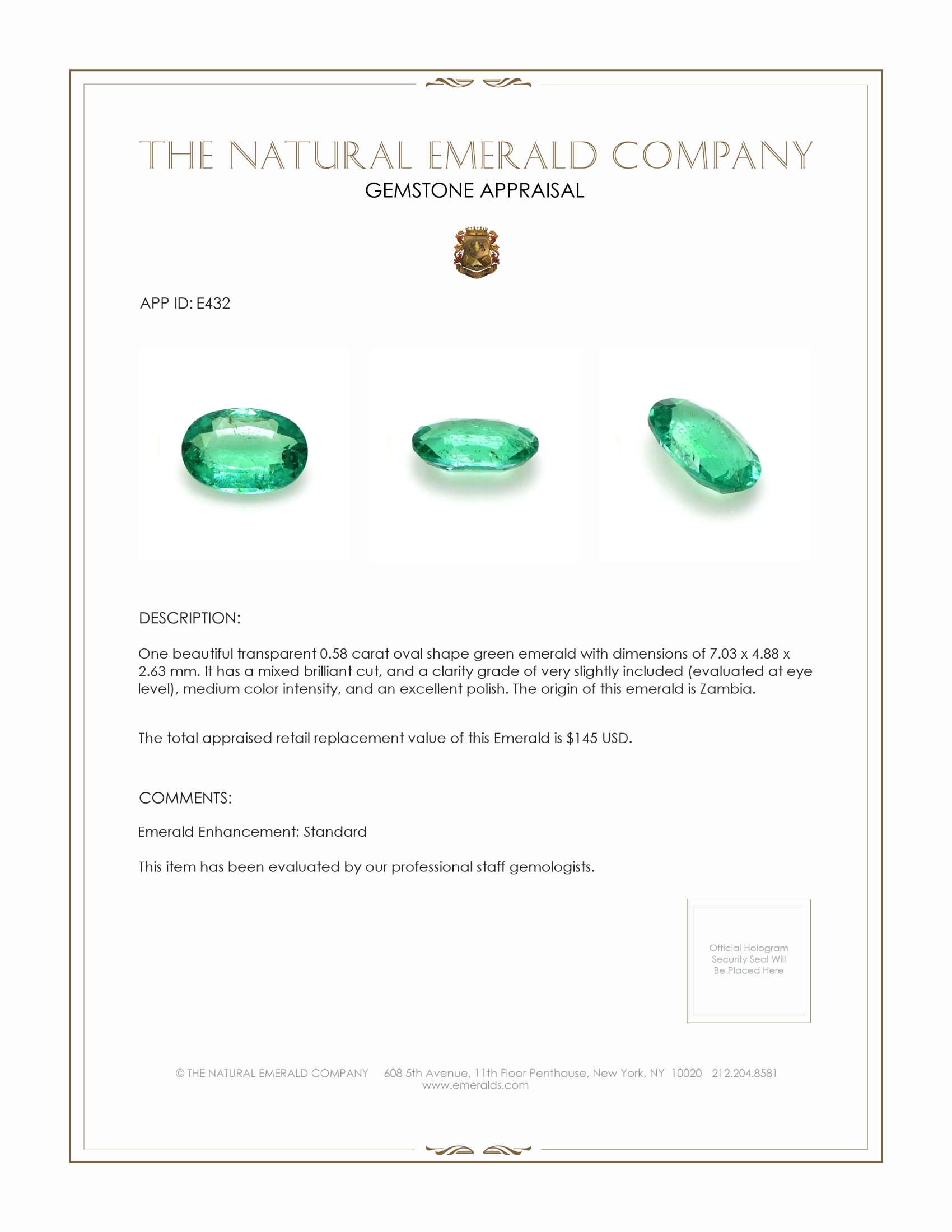 0.58 Ct. Emerald from Zambia