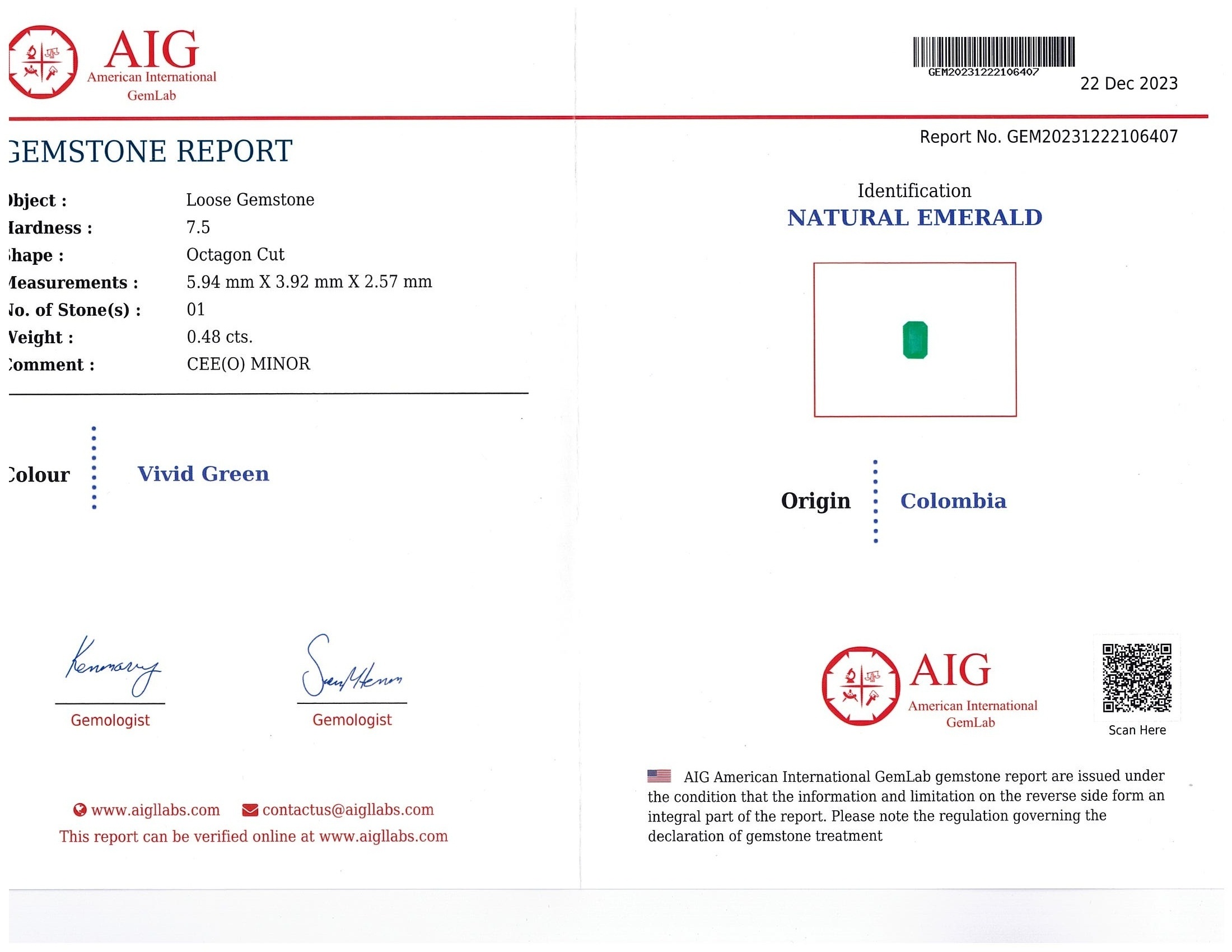 0.48 Ct. Emerald from Colombia