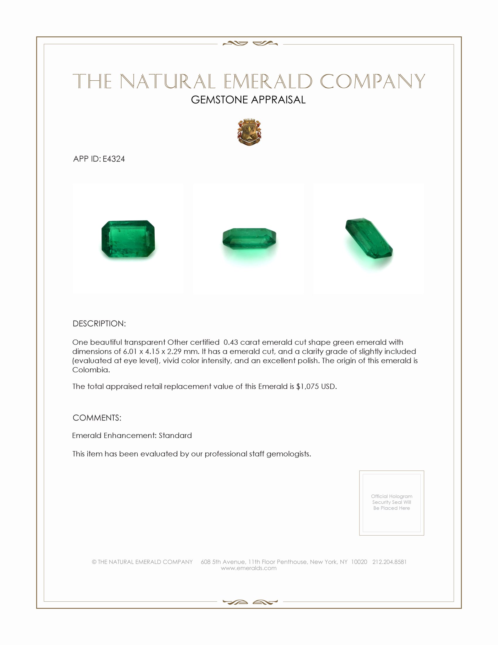 0.43 Ct. Emerald from Colombia
