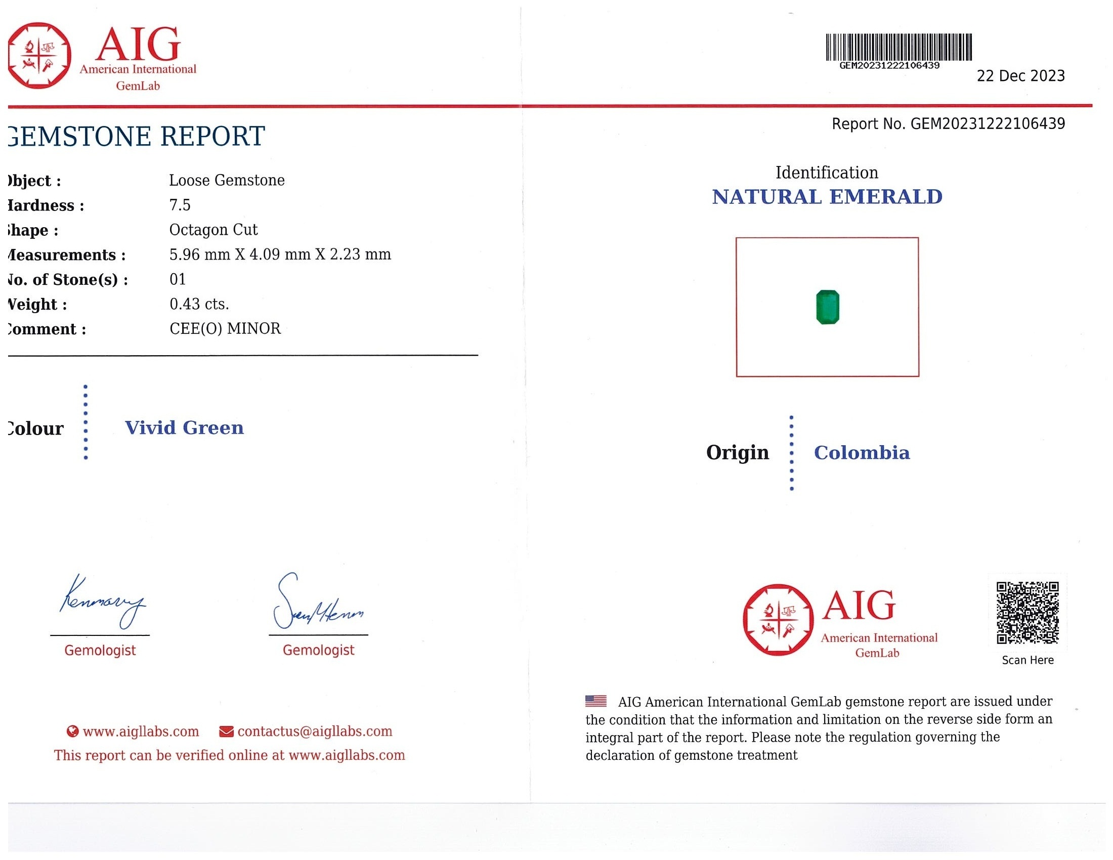 0.43 Ct. Emerald from Colombia