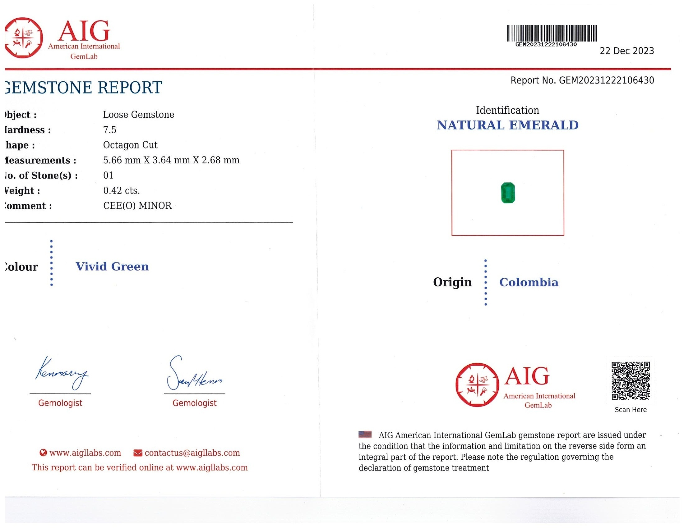 0.42 Ct. Emerald from Colombia