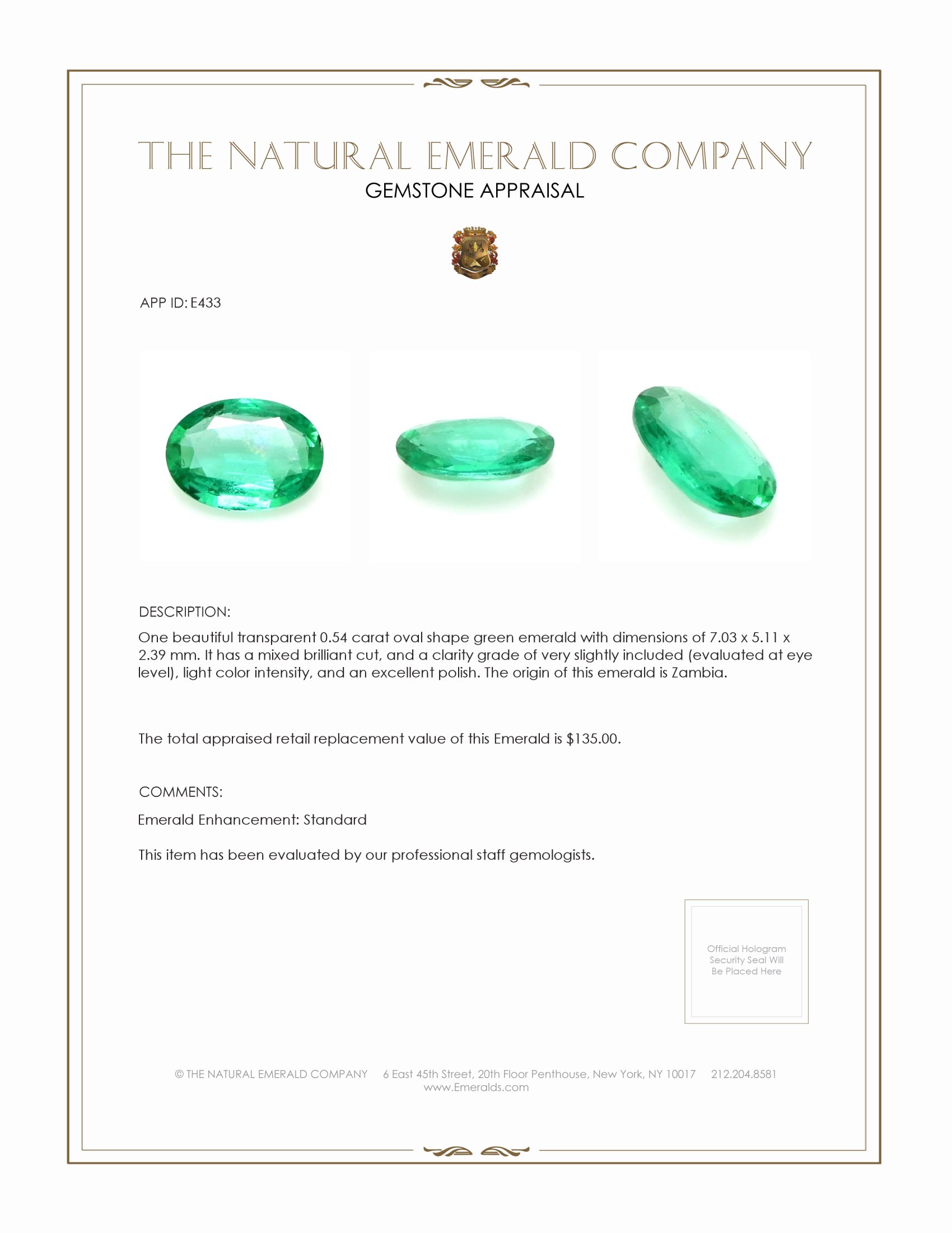 0.54 Ct. Emerald from Zambia