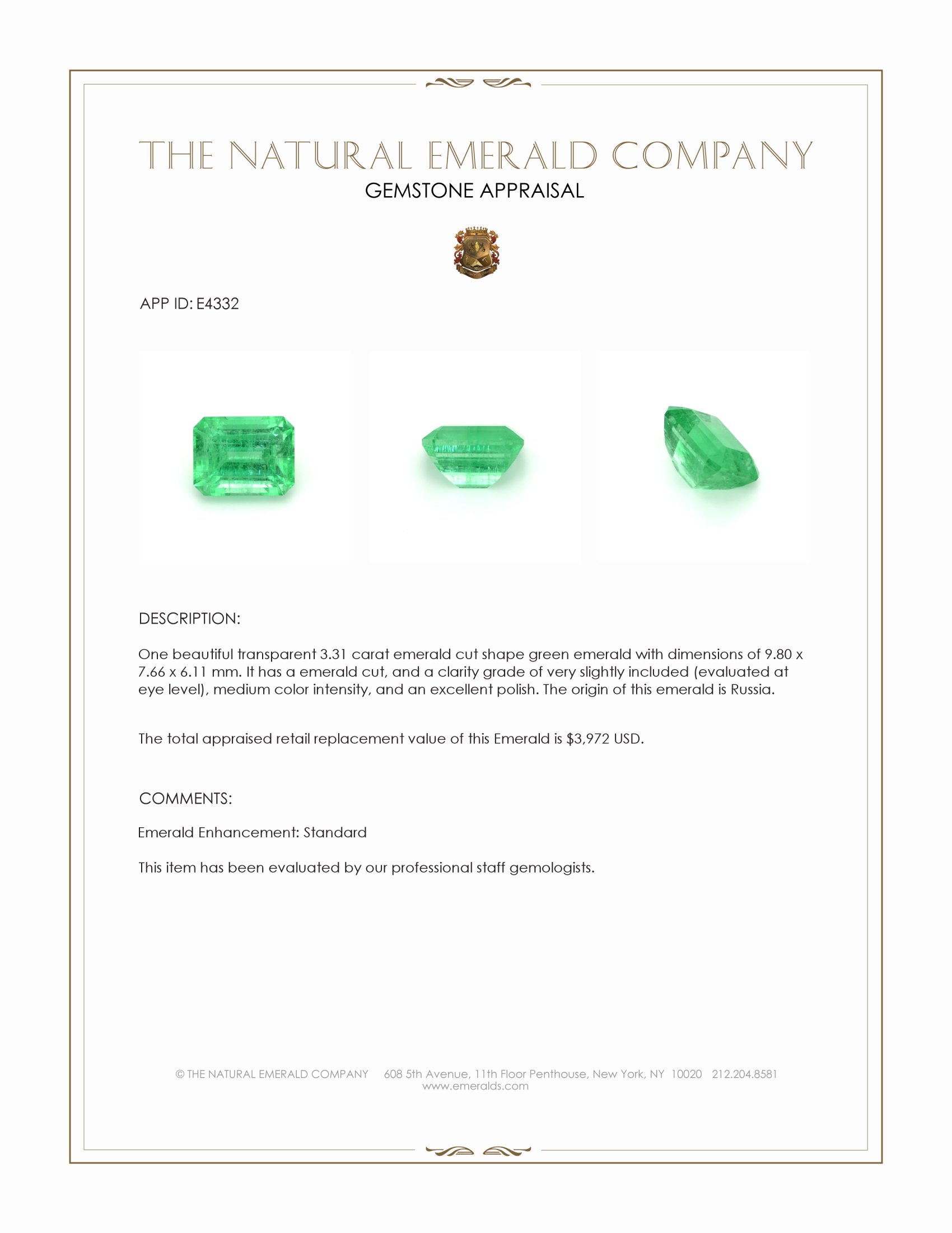 3.31 Ct. Emerald from Russia