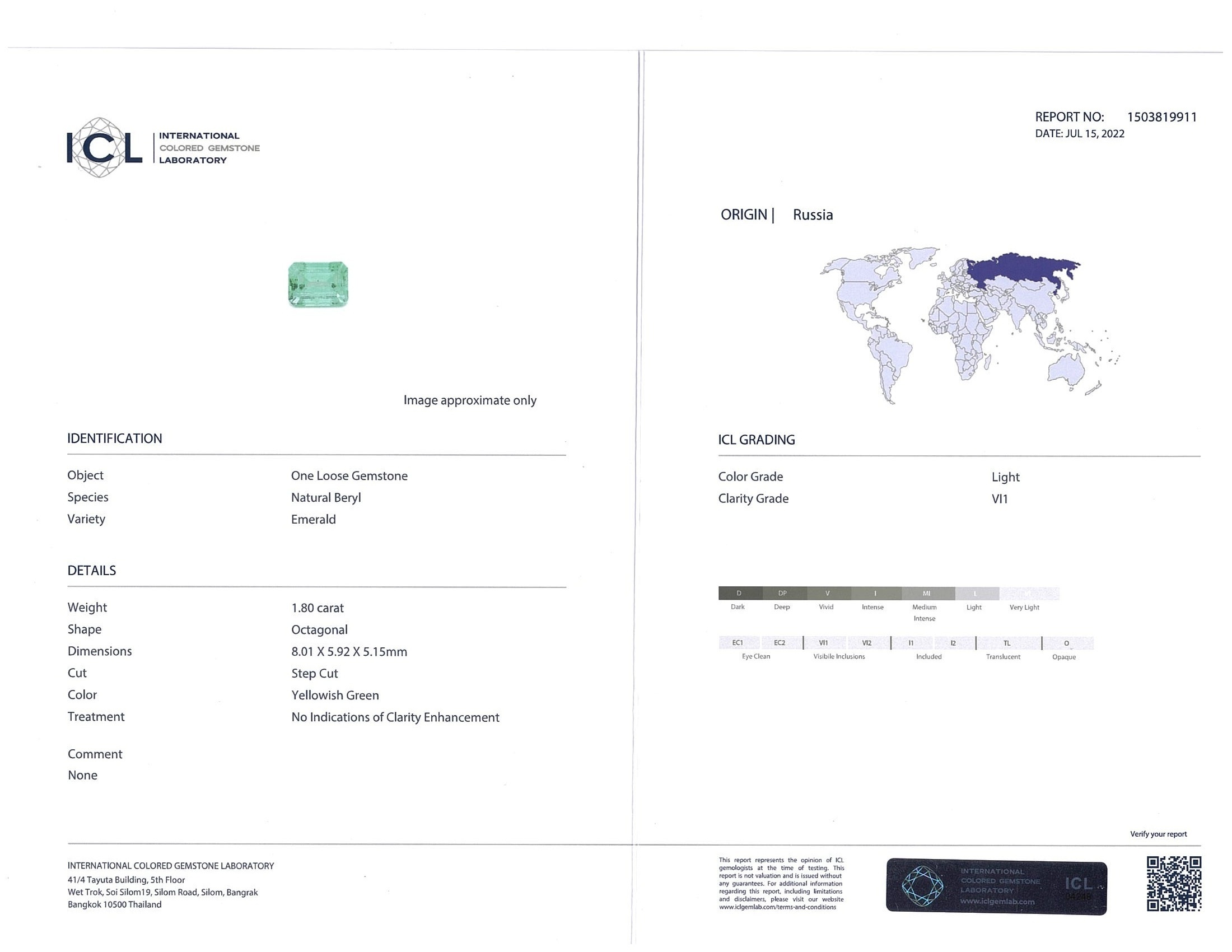 1.80 Ct. Emerald from Russia