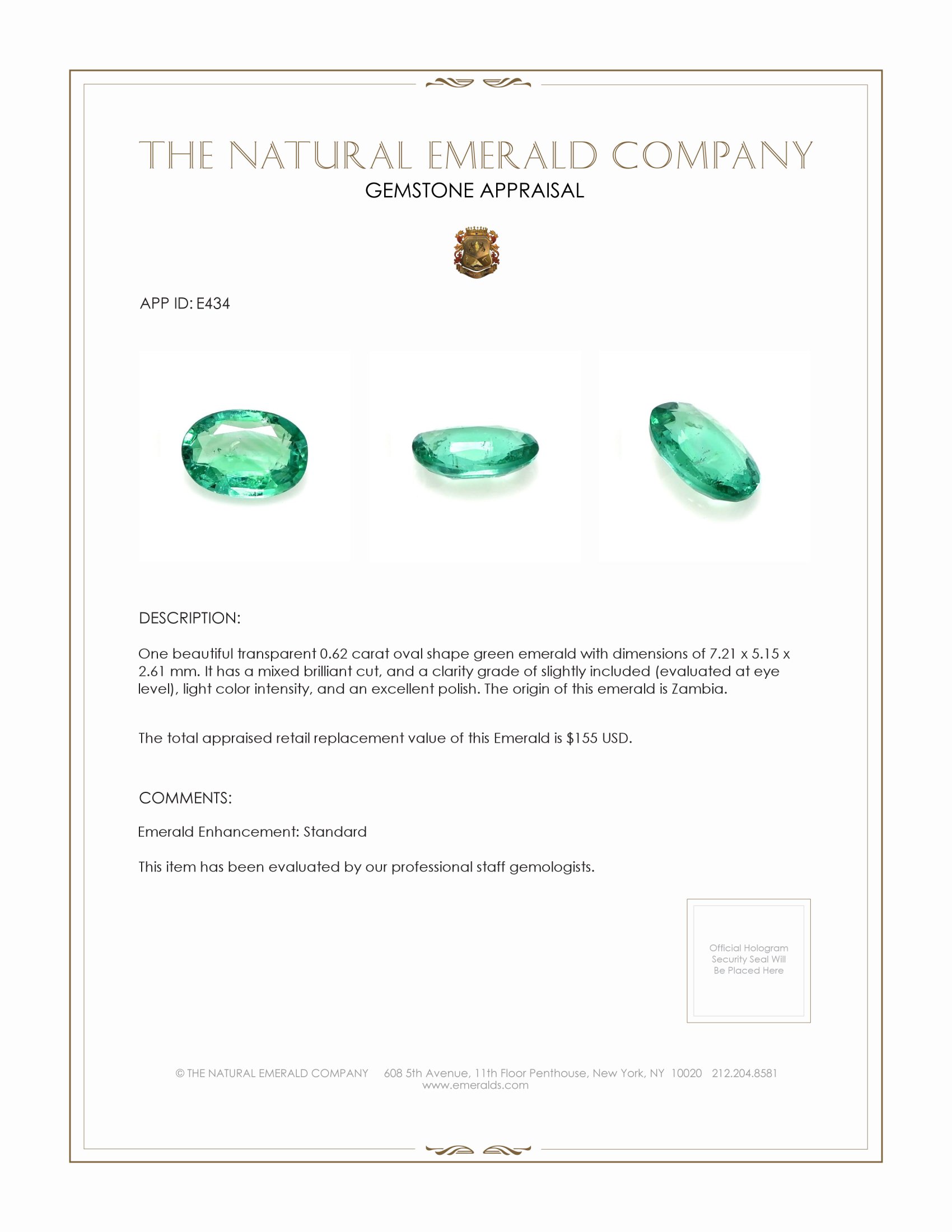 0.62 Ct. Emerald from Zambia