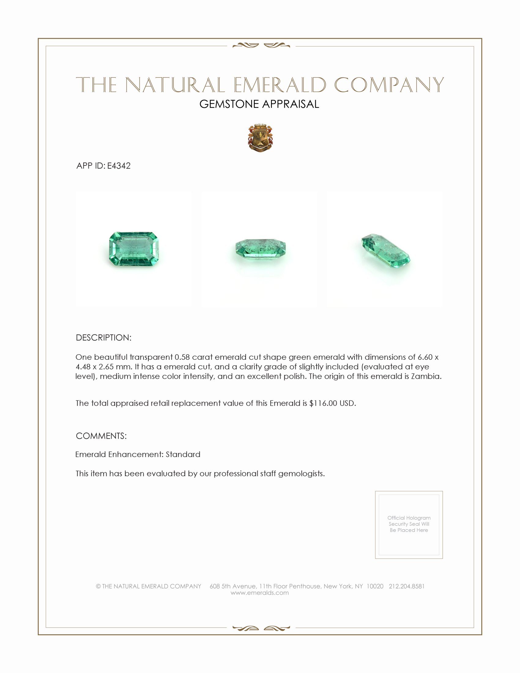 0.58 Ct. Emerald from Zambia