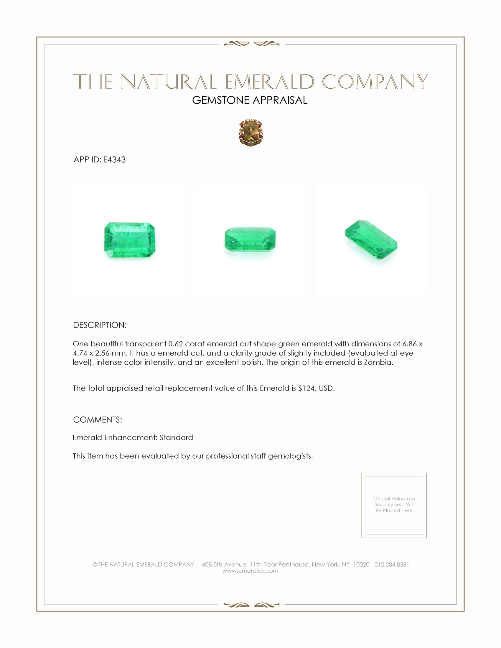 0.62 Ct. Emerald from Zambia