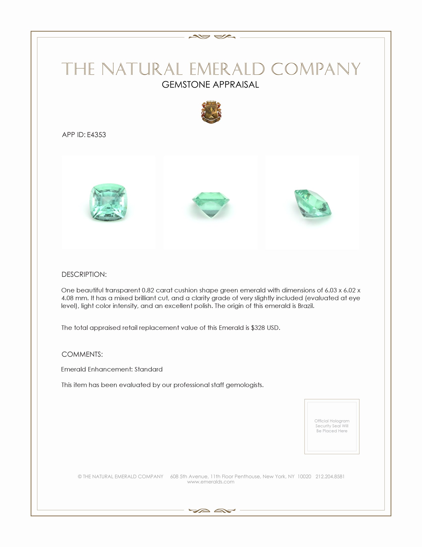 0.82 Ct. Emerald from Brazil