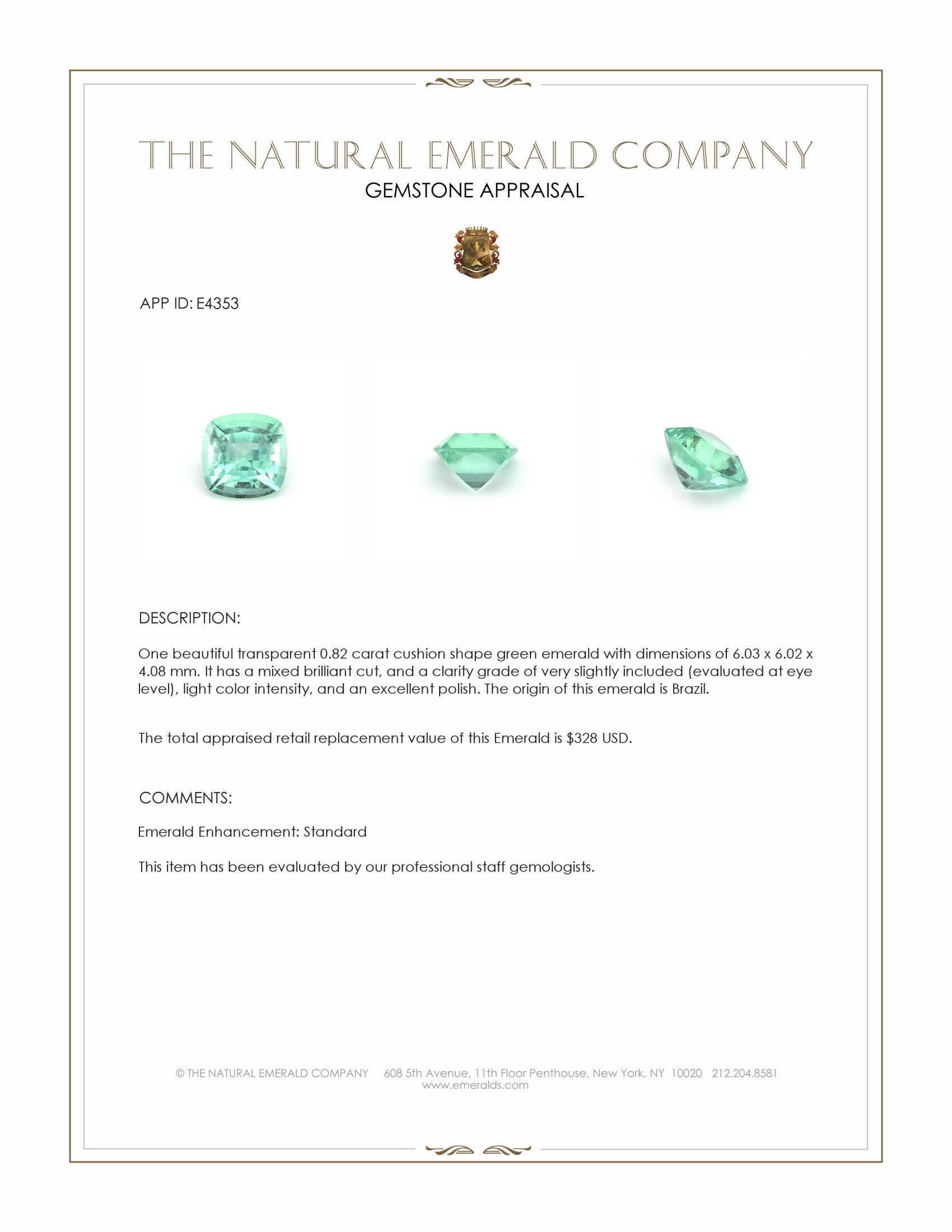 0.82 Ct. Emerald from Brazil