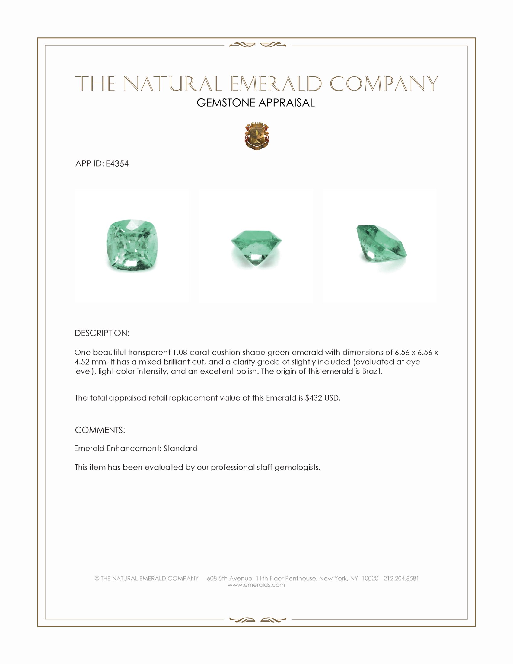 1.08 Ct. Emerald from Brazil