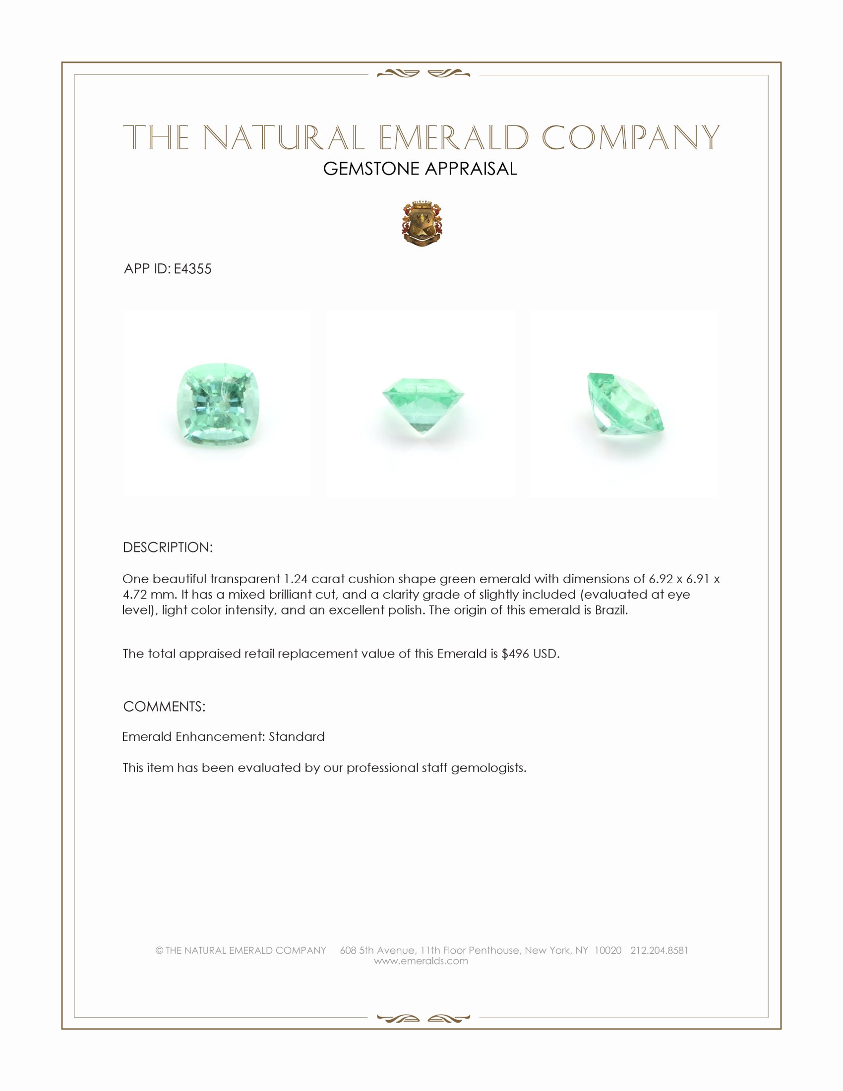 1.24 Ct. Emerald from Brazil