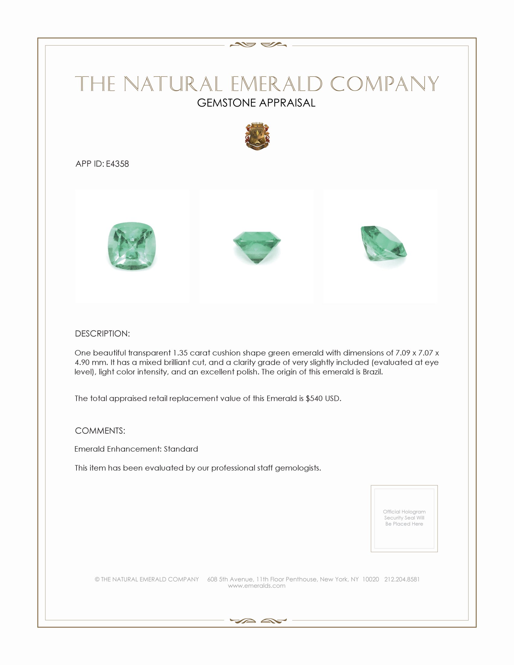 1.35 Ct. Emerald from Brazil