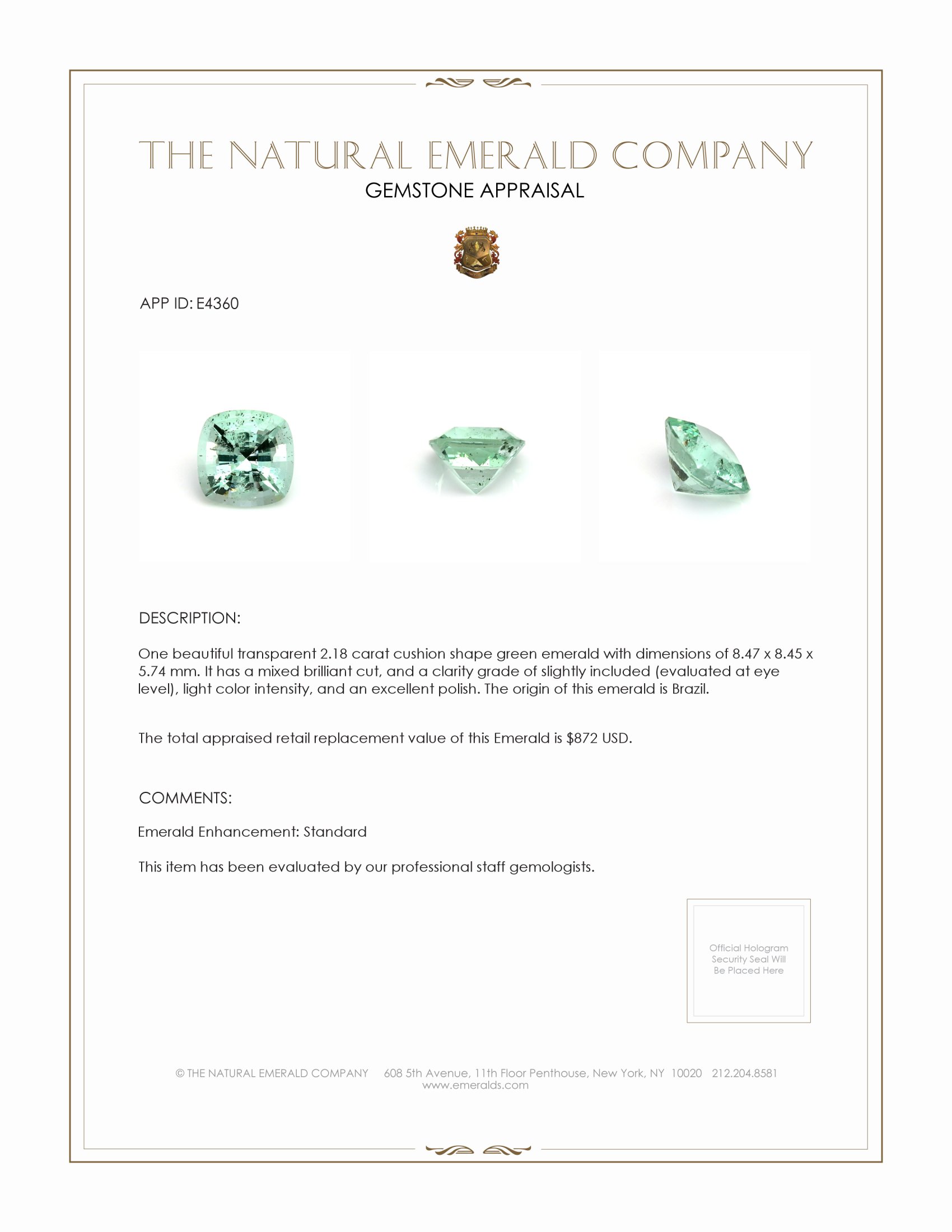 2.18 Ct. Emerald from Brazil