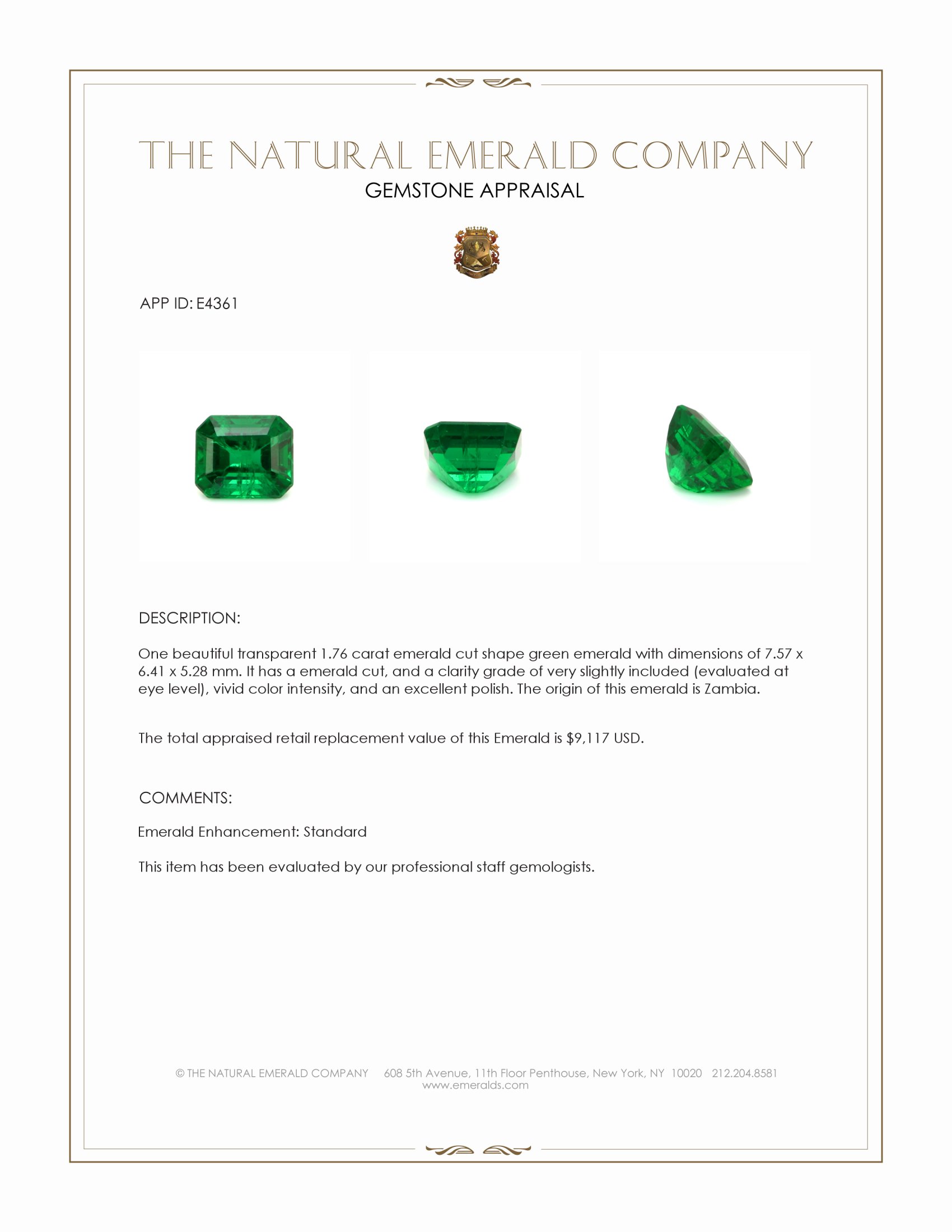 1.76 Ct. Emerald from Zambia