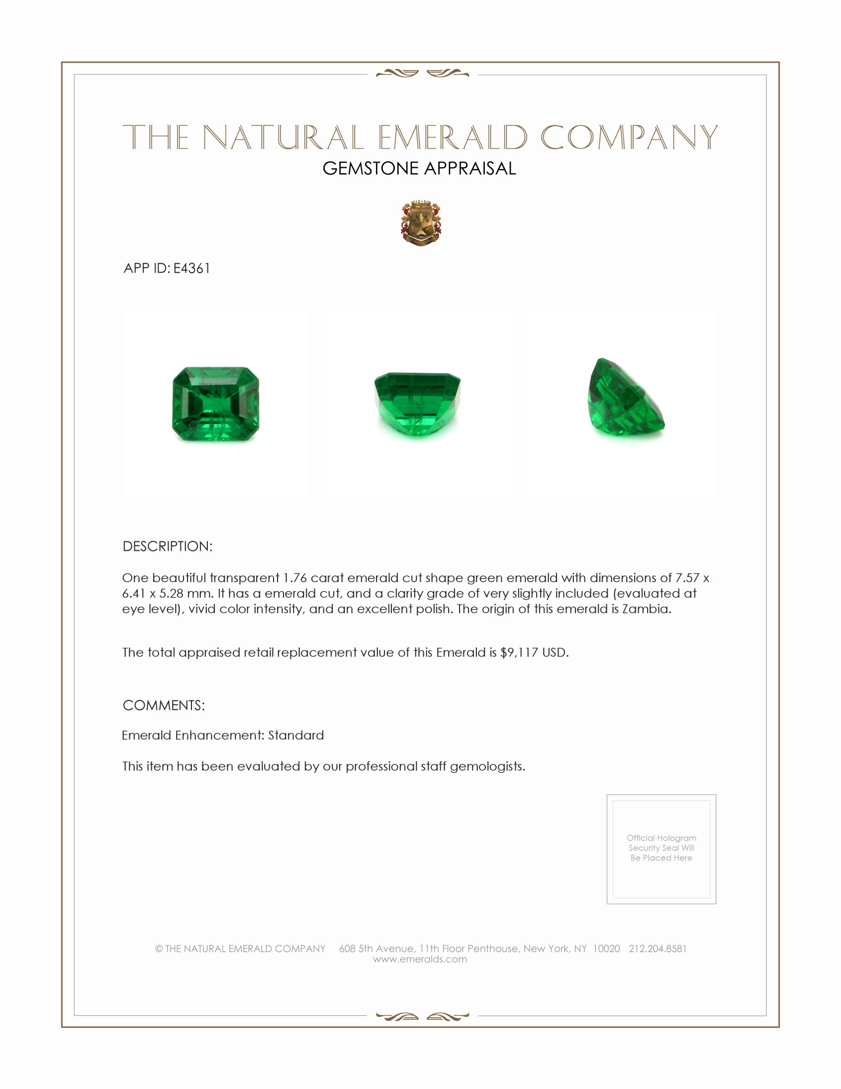 1.76 Ct. Emerald from Zambia