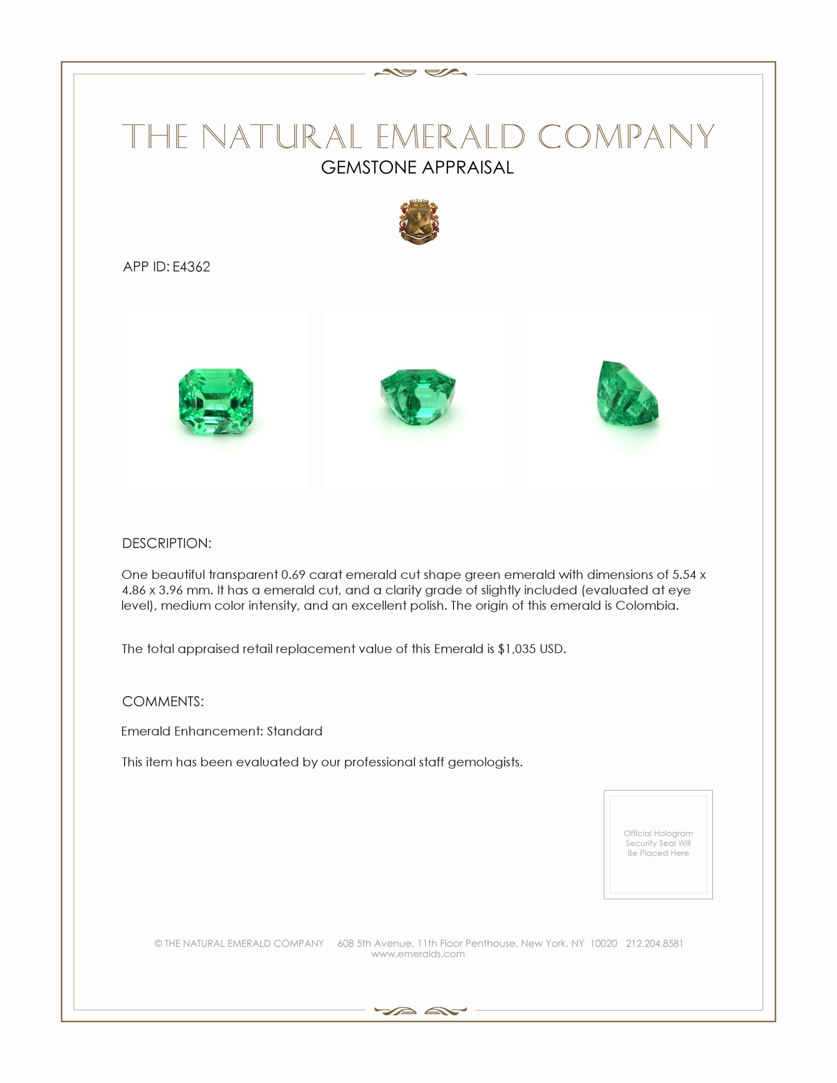 0.69 Ct. Emerald from Colombia