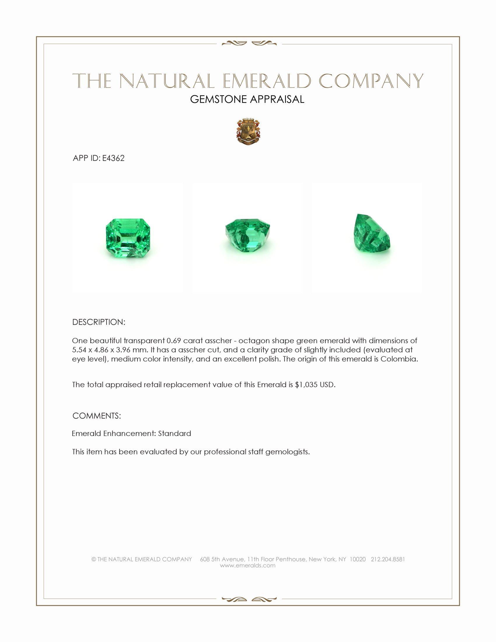 0.69 Ct. Emerald from Colombia