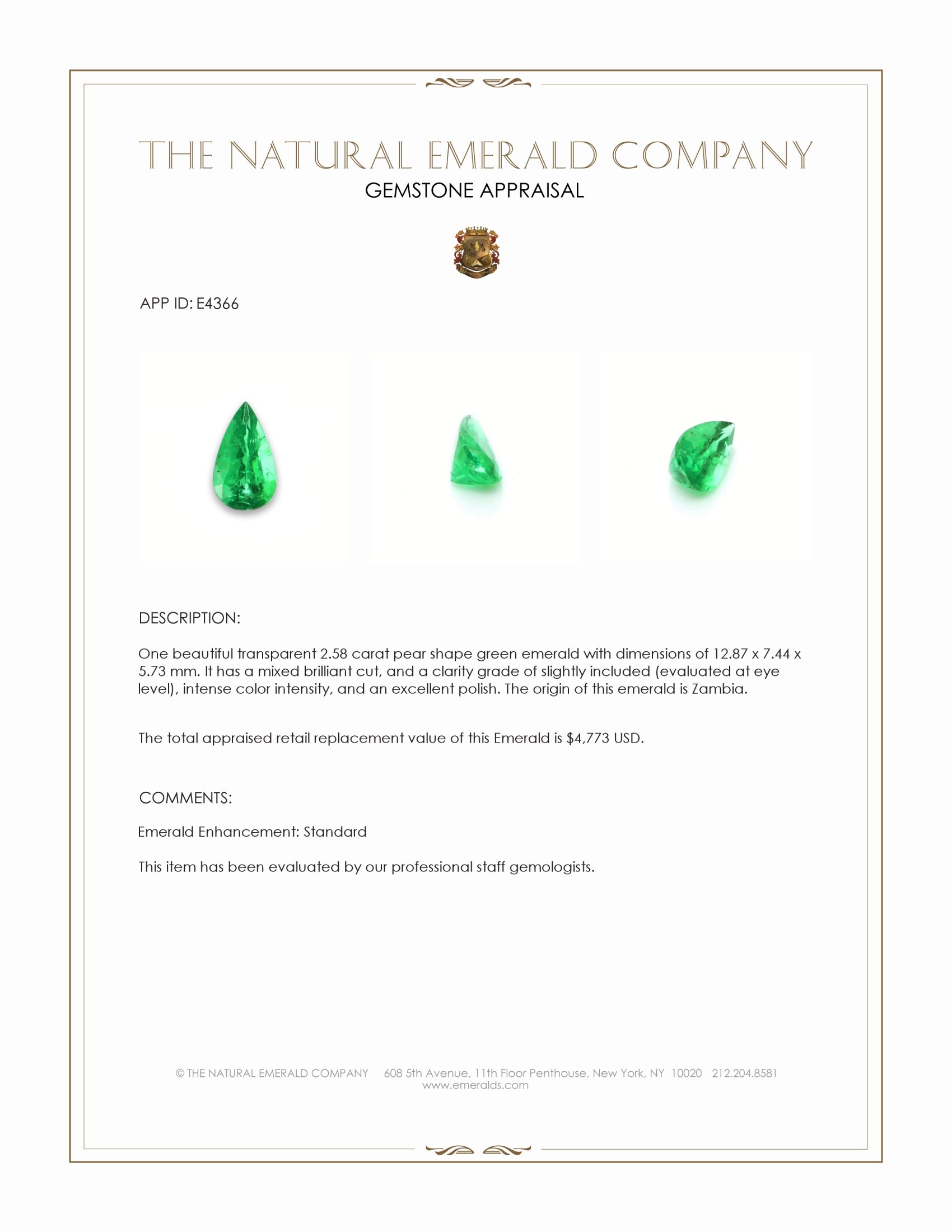 2.58 Ct. Emerald from Zambia