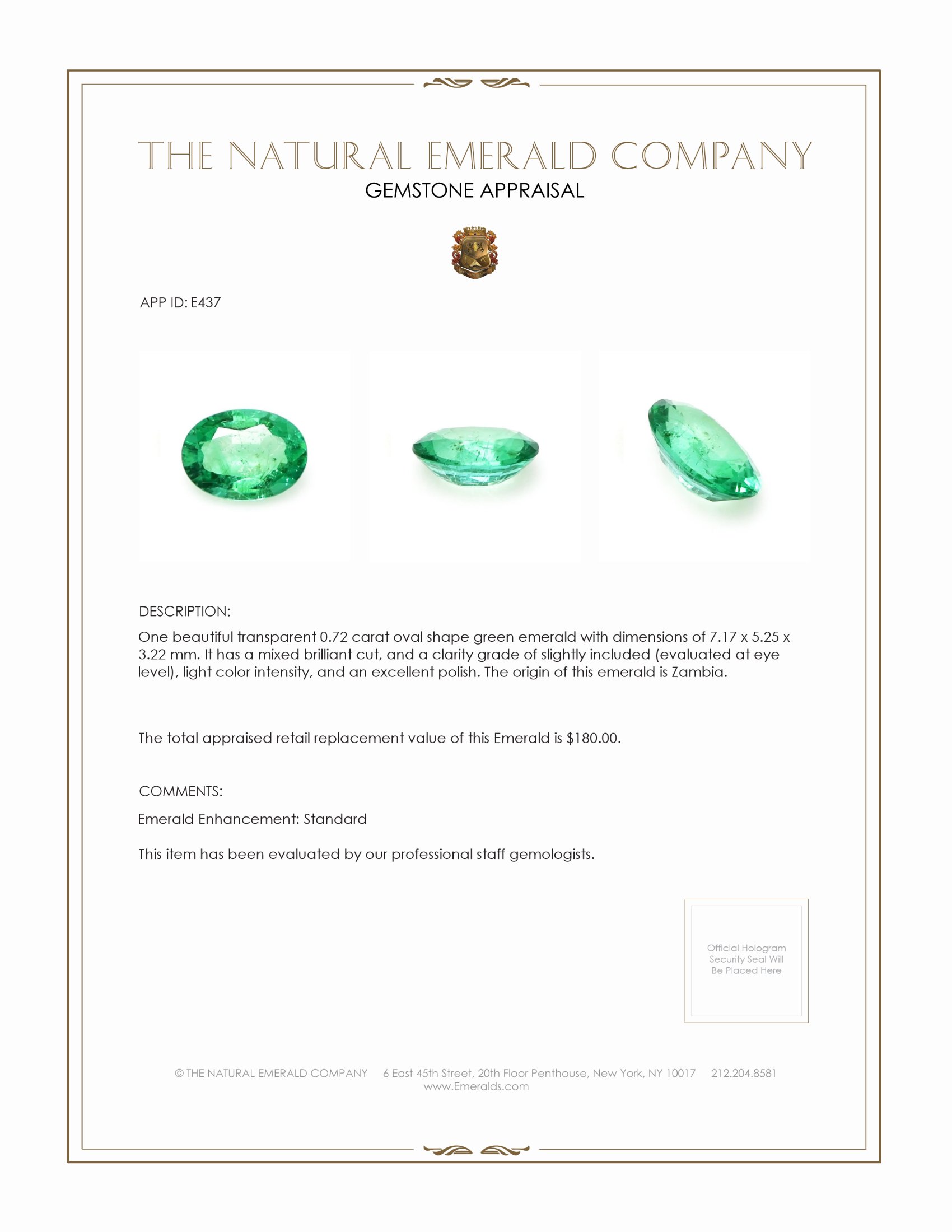 0.72 Ct. Emerald from Zambia