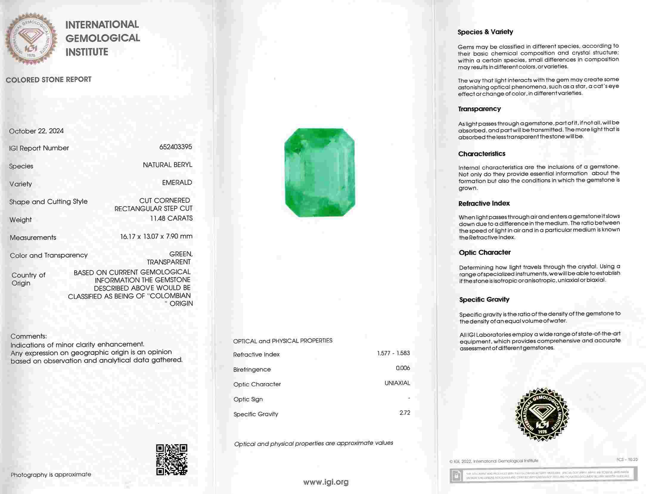 11.48 Ct. Emerald from Colombia