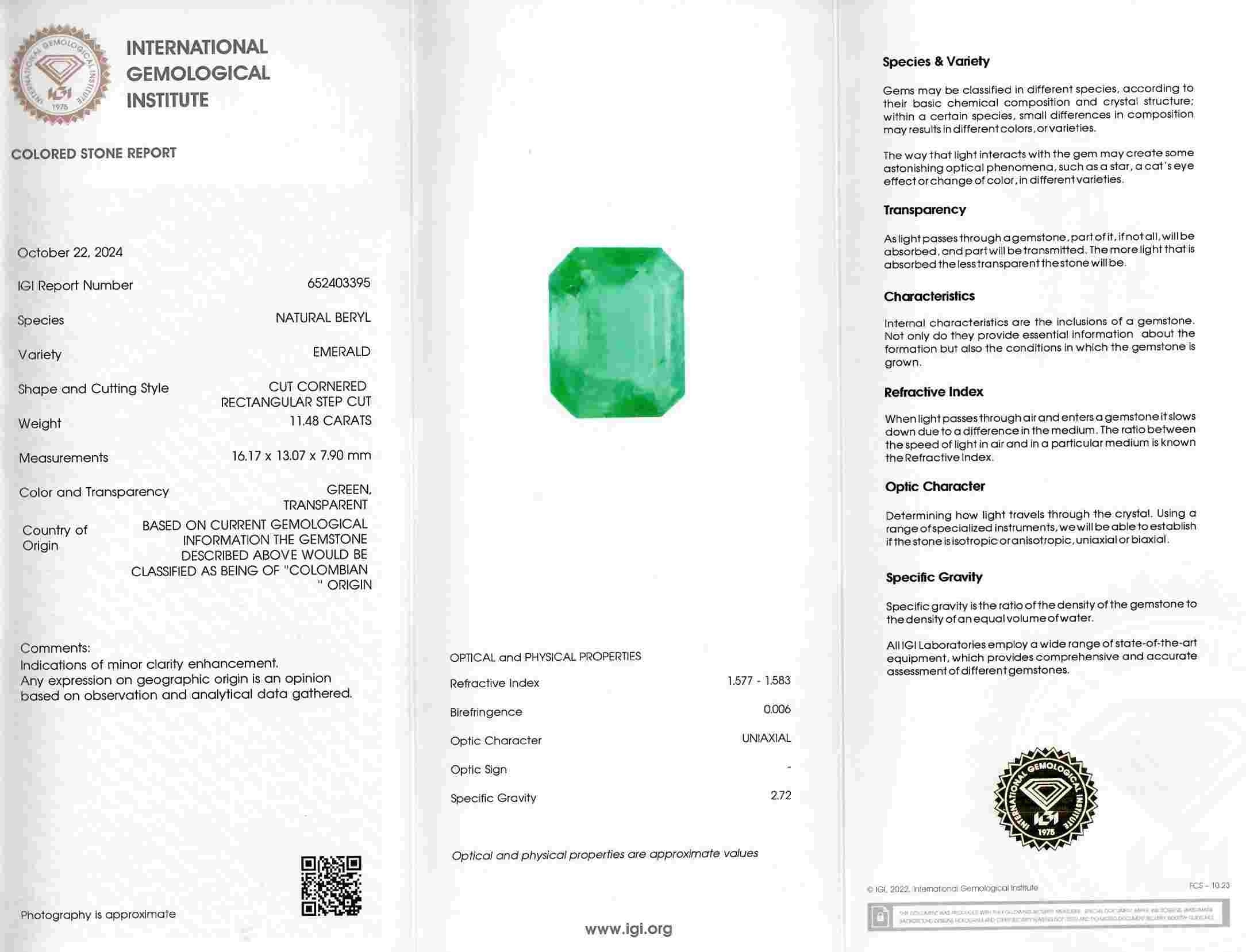 11.48 Ct. Emerald from Colombia